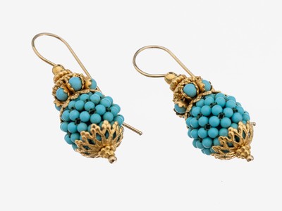 Image Paar 18 kt Gold Türkis-Ohrgehänge, GG 750/000, orientalisches Design, ...
