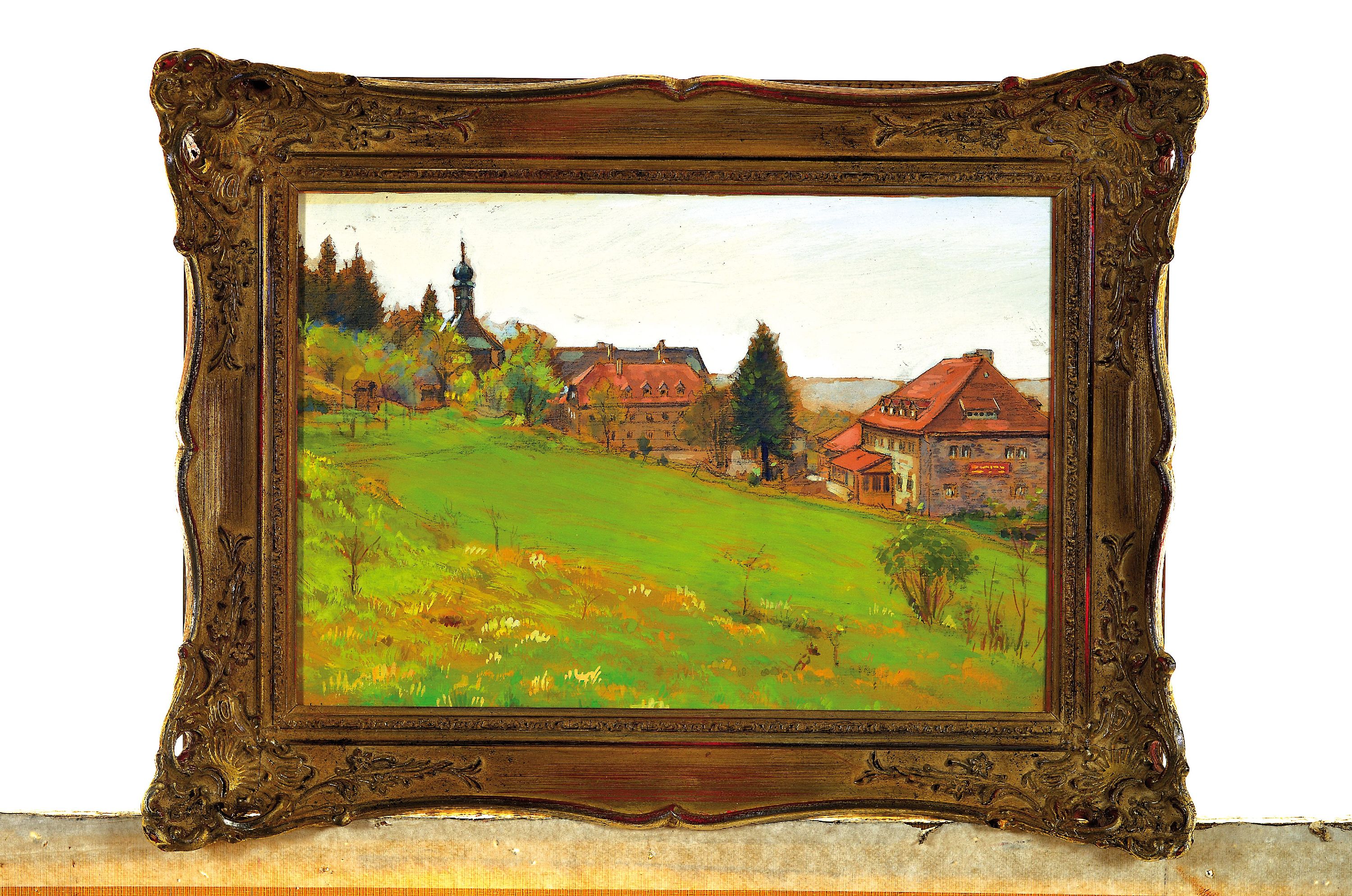 Detail k: Peter Zirbes, Kloster Kreuzberg Rhön, Mischtechnik, Gouache/Tempera, re. unten bez. und li. unten signiert, vom Rahmen verdeckt, ca. 23 x 33 cm, ...