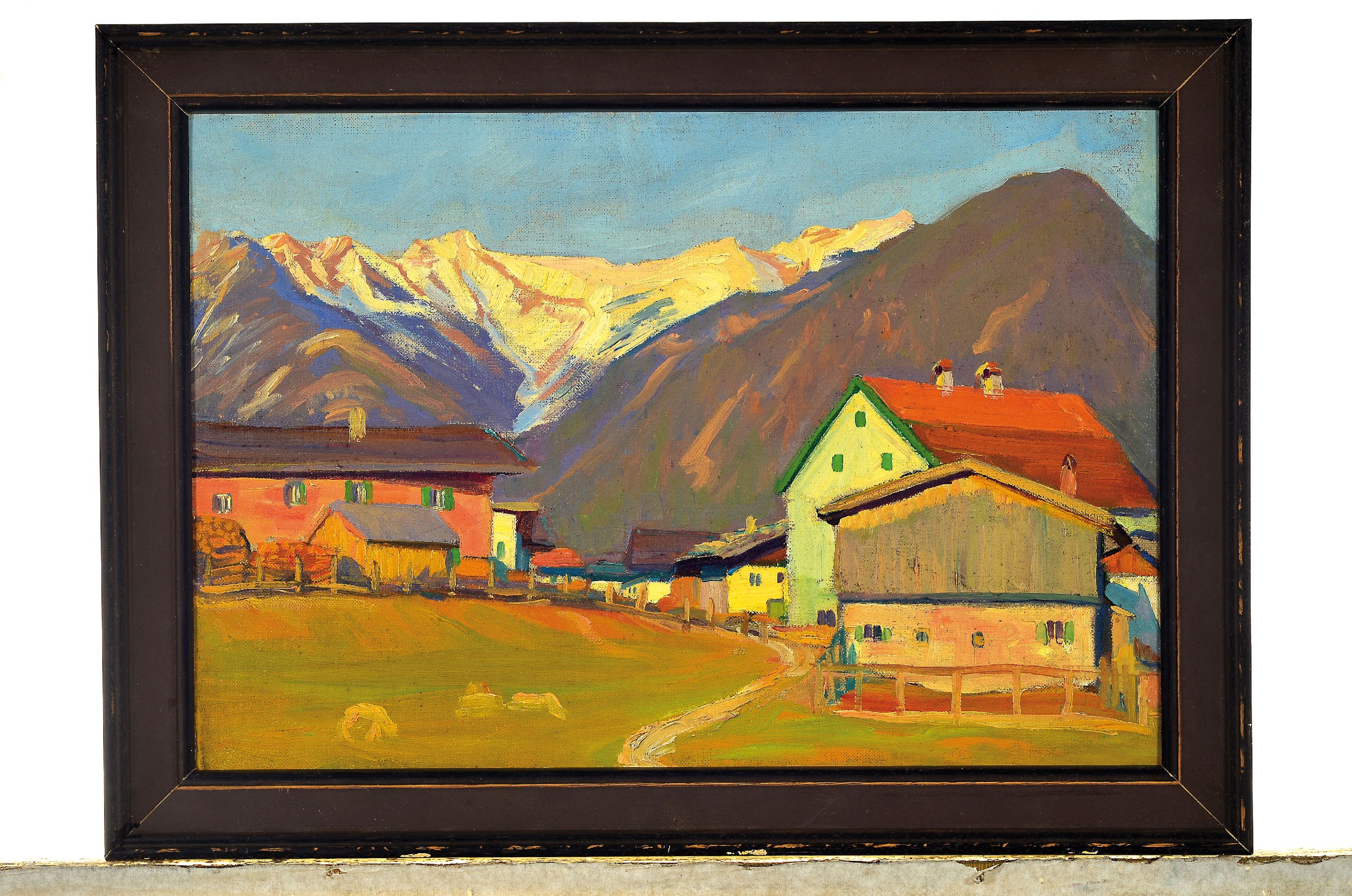 Detail k: Johannes Schütz, geb. 1886, schweizer Maler, Ölstudie, Zuschreibung, neu aufgezogen, auf Keilrahmen bezeichnet, Alpenlandschaft, Öl/Lwd, ca. 24 x ...
