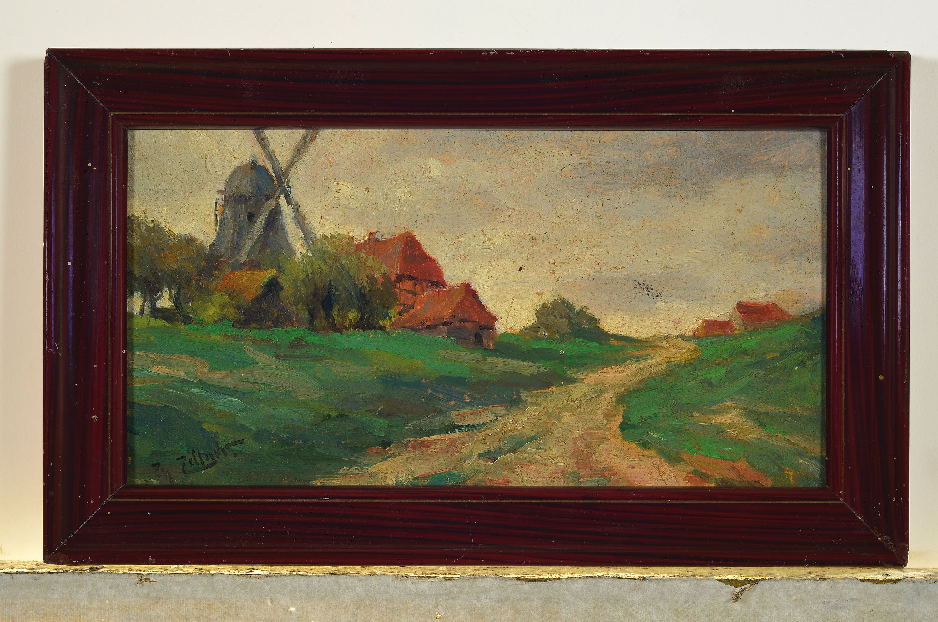Detail l: Philipp Zeltner, 1865 Main - 1965, zwei Ölgemälde, 1x Sommerlandschaft mit Mühle, li. u. signiert, Öl/Pappe, ca. 15 x 27.5 cm, Rahmen ca. 20 x 33 ...