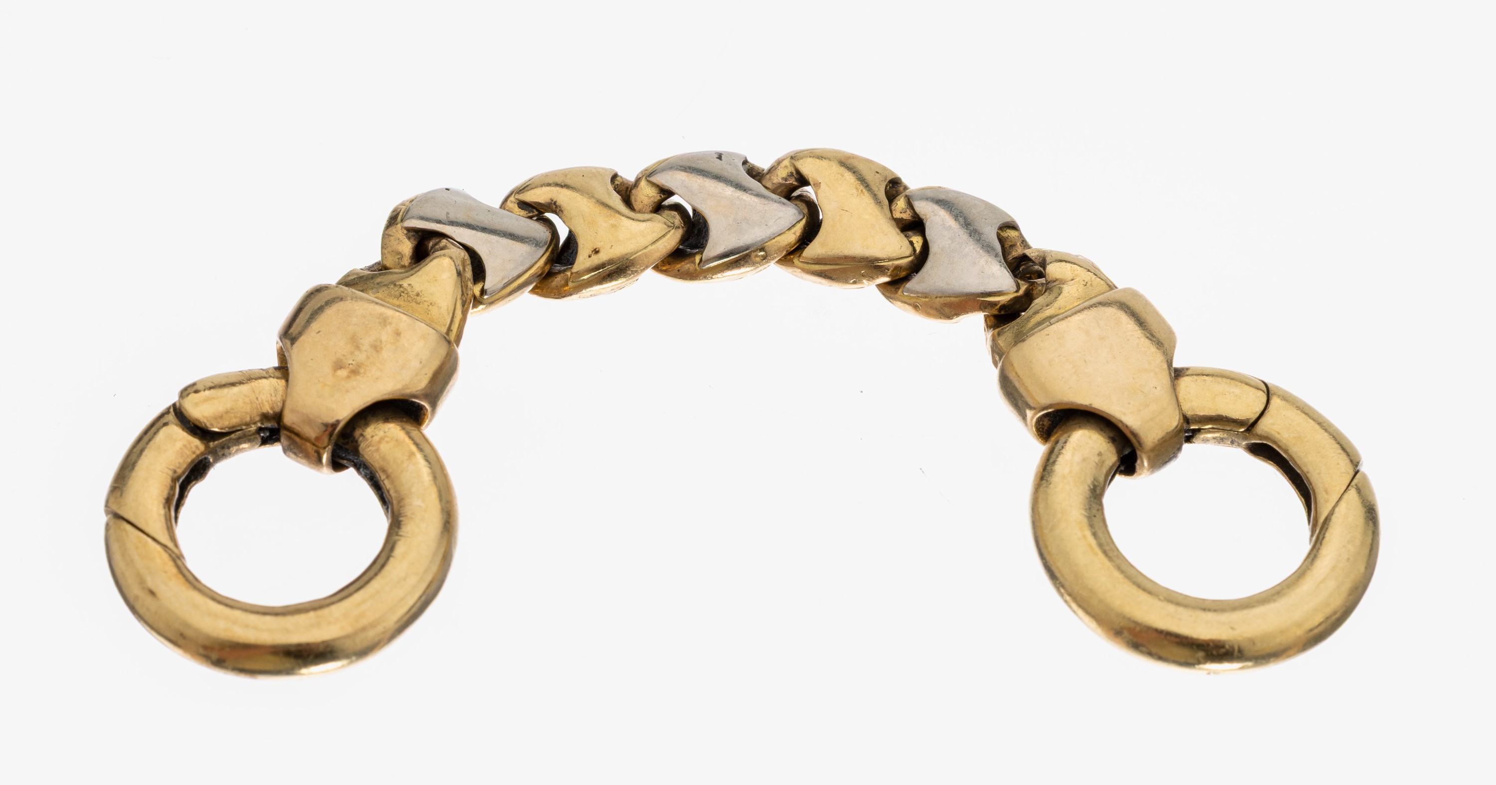 18 kt Gold Schlüsselanhänger, GG/WG 750/000, L. ca. 9 cm, 2 runde Klappschließen, ca. 18.6 g