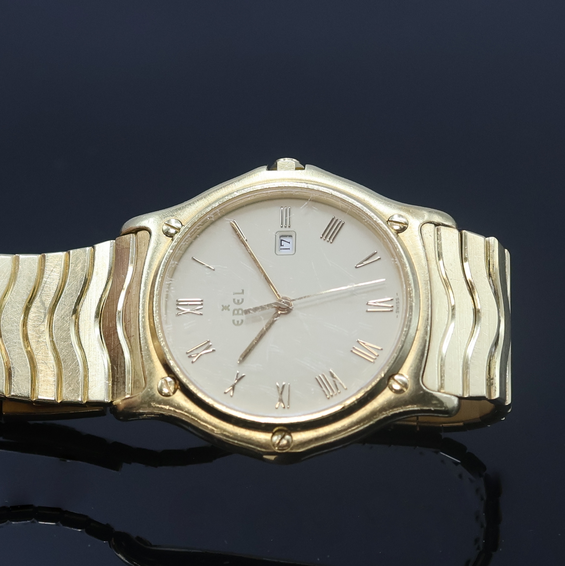 Detail f: EBEL Herrenarmbanduhr Sport Classique in GG 750/000 Referenz 883903, quarz, massives, 2 -teil. Geh. inkl. Wellengliederband m. Faltschl., Lünette ...
