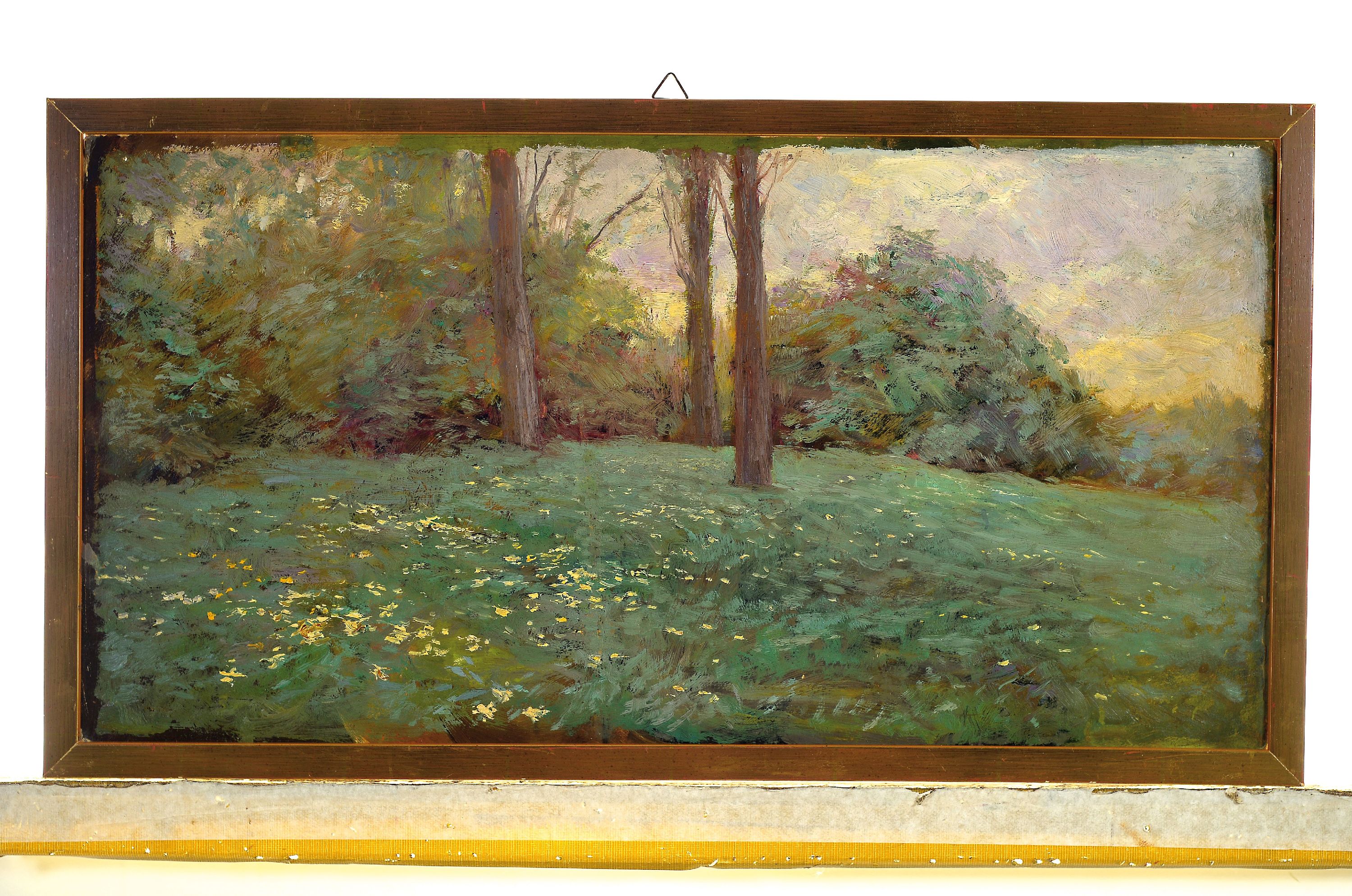 Detail k: Hans Deiters, 1886 Düsseldorf - 1922 München, Waldlandschaft mit Lichtung, Öl/Pappe, unsigniert, rückseitig mit Nachlassstempel, 33 x 63.5 cm, ...