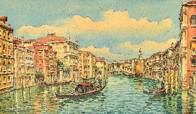 Image 26942328 - Unleserlich signiert, Italien, um 1800, Ansicht von Venedig mit Gondeln, Aquarell, li. ...
