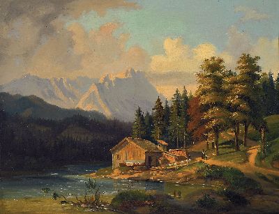 Image 26942346 - Unbekannter Spätromantiker, um 1850/60, romantische Gebirgslandschaft mit ...