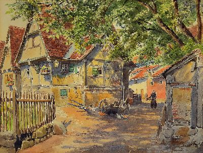 26942347a - Peter Woltze, 1860 - 1925 Weimar, zwei Aquarelle, Dorfstraße mit Gänsen und ...