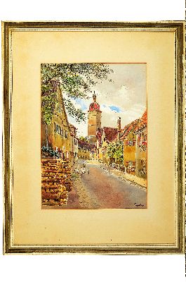 26942347k - Peter Woltze, 1860 - 1925 Weimar, zwei Aquarelle, Dorfstraße mit Gänsen und ...