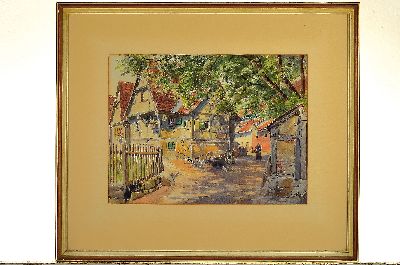 26942347l - Peter Woltze, 1860 - 1925 Weimar, zwei Aquarelle, Dorfstraße mit Gänsen und ...
