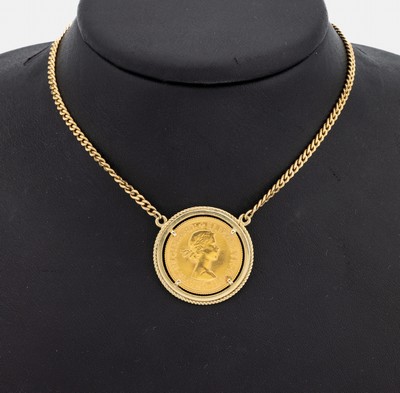 Image 14 kt Gold Münz-Collier, GG 585/000, Mittelteil mit lose gefasster Goldmünze, ...