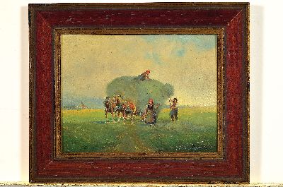 26942351l - M. Storz, Ludwigshausen, um 1900, zwei Ernteszenen, Heuwagen mit Erntehelfern, ...