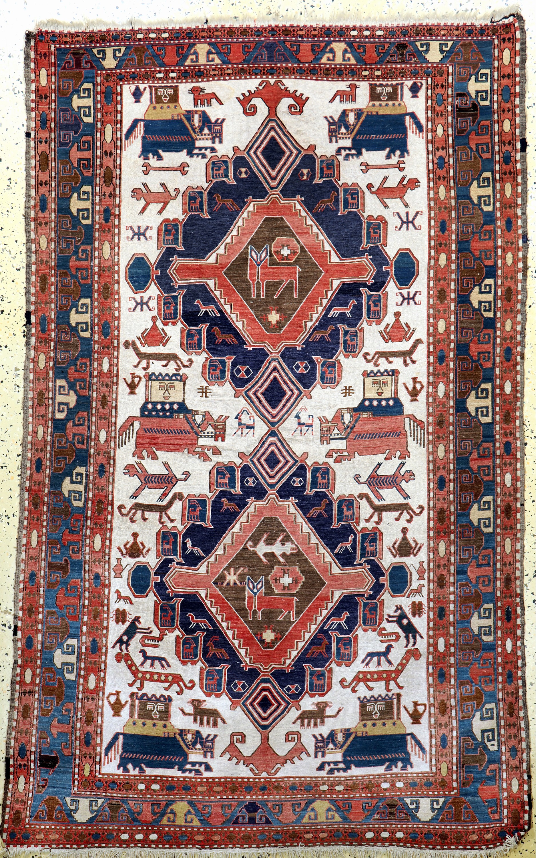 Sumakh, Azerbaijan, Mitte 20.Jhd, Wolle aufBaumwolle, ca. 195 x 130 cm, EHZ: 2(verschmutzt)