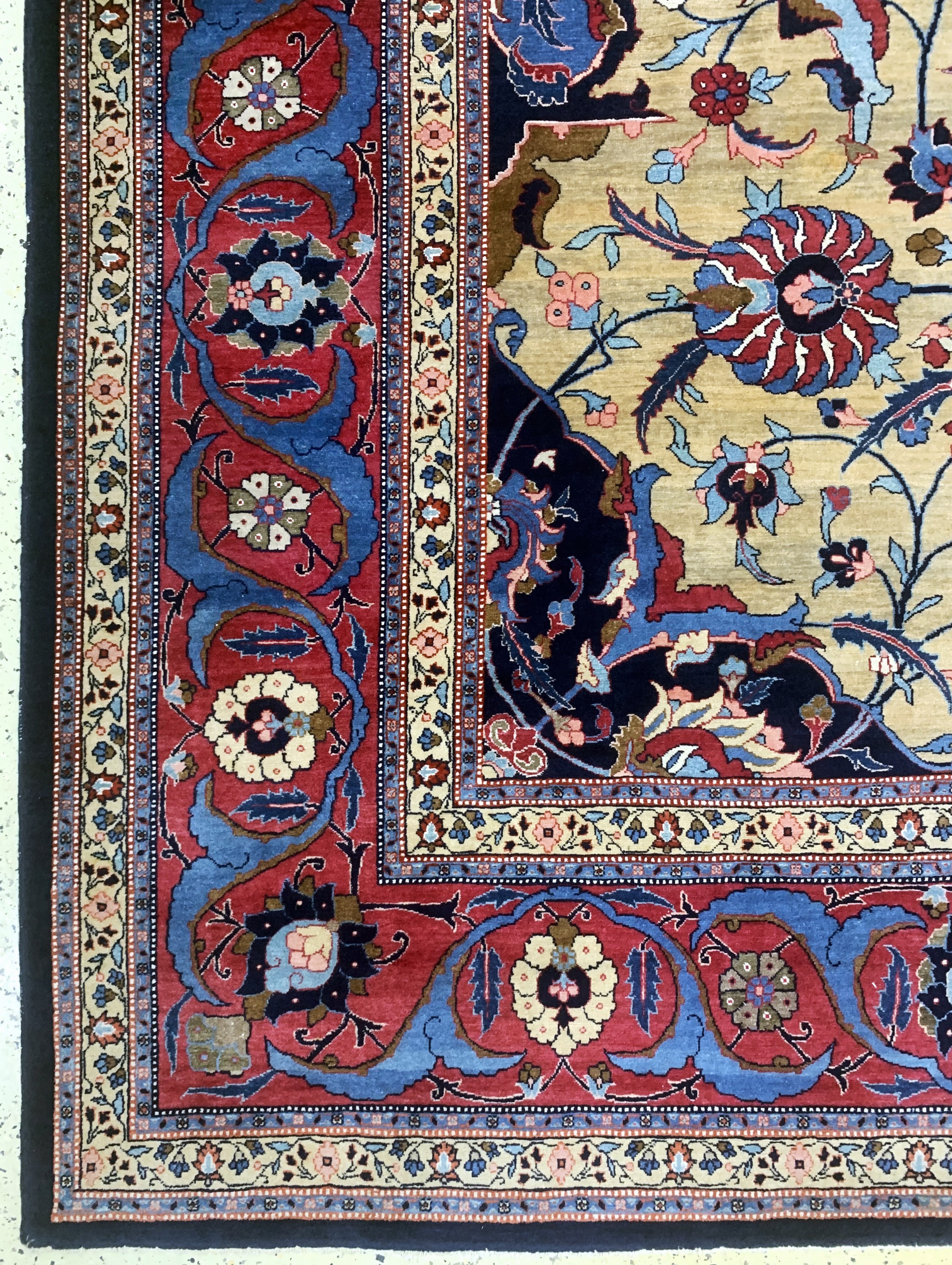 Detail b: Täbriz antik Persien, signiert"Sadaghiani",ca. Um 1900 Jahre, Wolle auf Baumwolle, ca. 420 x 335 cm, EHZ: 3