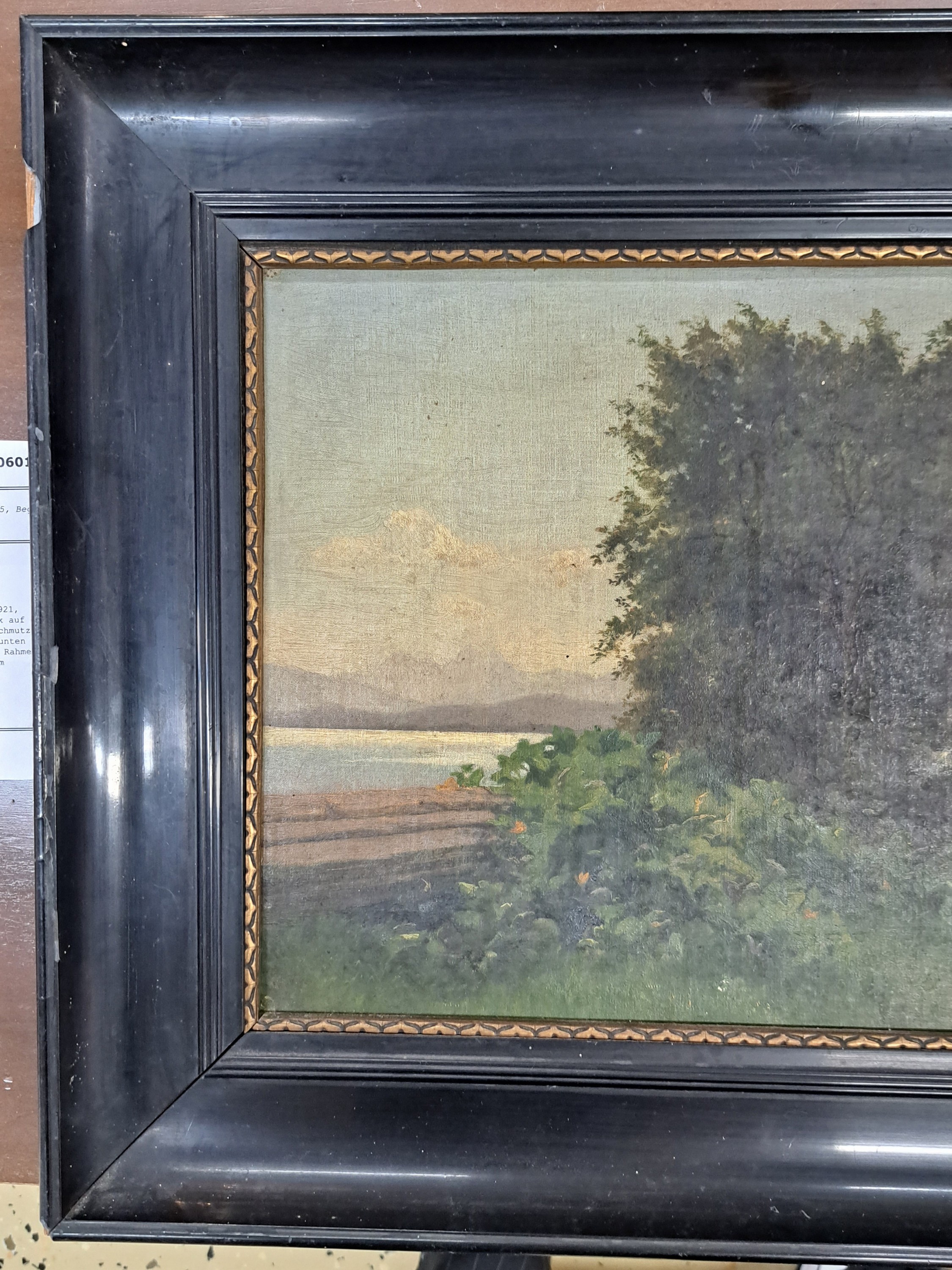 Detail c: Bertha von Grab, 1846 - 1921, Sommerlandschaft mit Blick auf den See, Öl/Karton, signiert, verschmutzt bzw. Reinigung empfohlen, re. unten signiert, ...