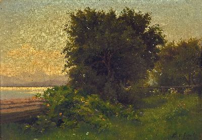 Image 26942886 - Bertha von Grab, 1846 - 1921, Sommerlandschaft mit Blick auf den See, Öl/Karton, ...