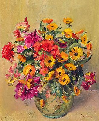 Image 26942903 - Julie Wertz,Blumenstillleben, Öl/Lwd., re. u. signiert,ca. 41 x 34 cm, Rahmen