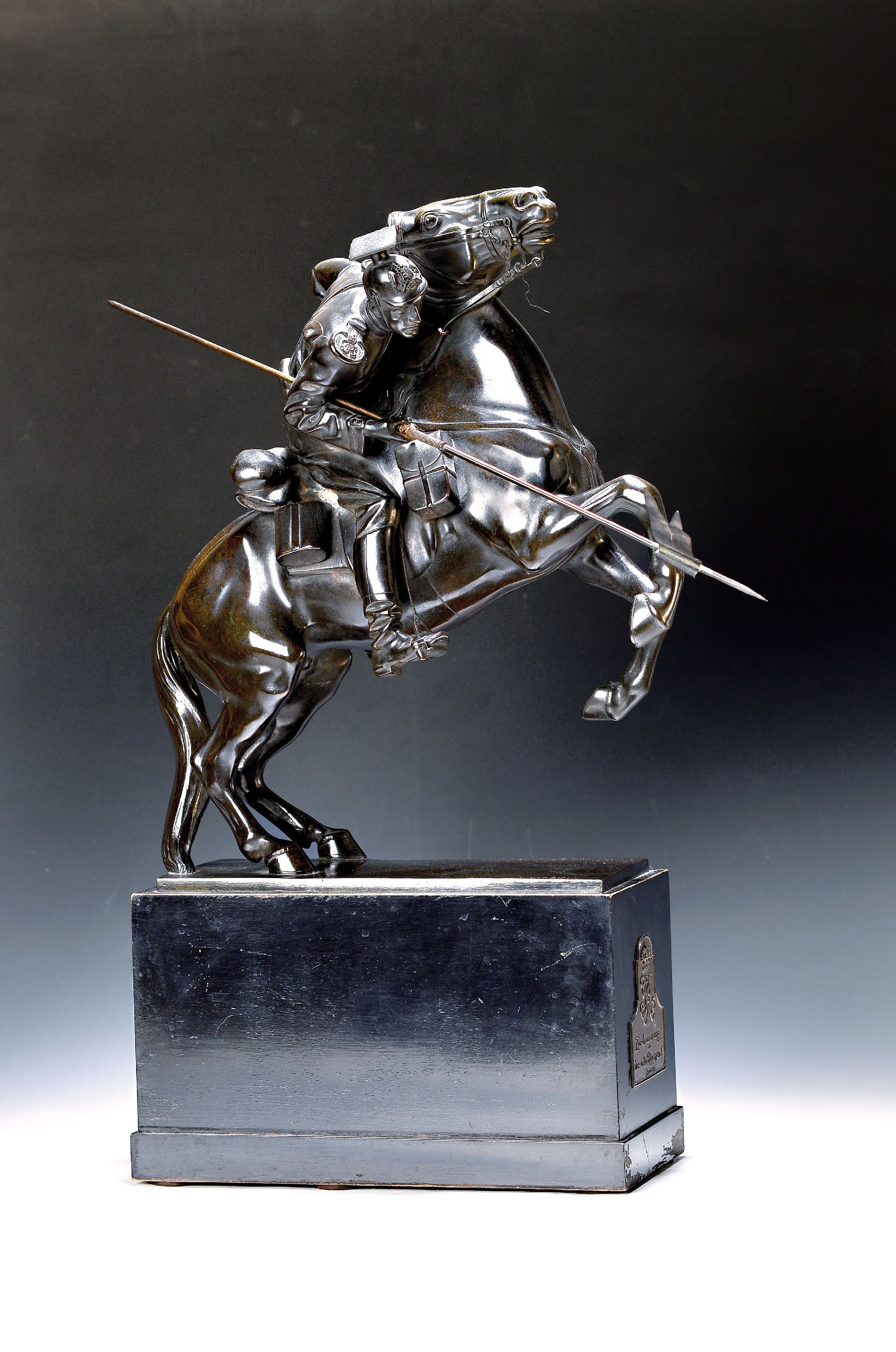 Ludwig Habich, 1872 Darmstadt-1949 Jugenheim, Berittener Ulan aus dem Ulanenregiment König Karl 1. Württemb. Regiment Nr. 19, Bronzeguß, sign., ...