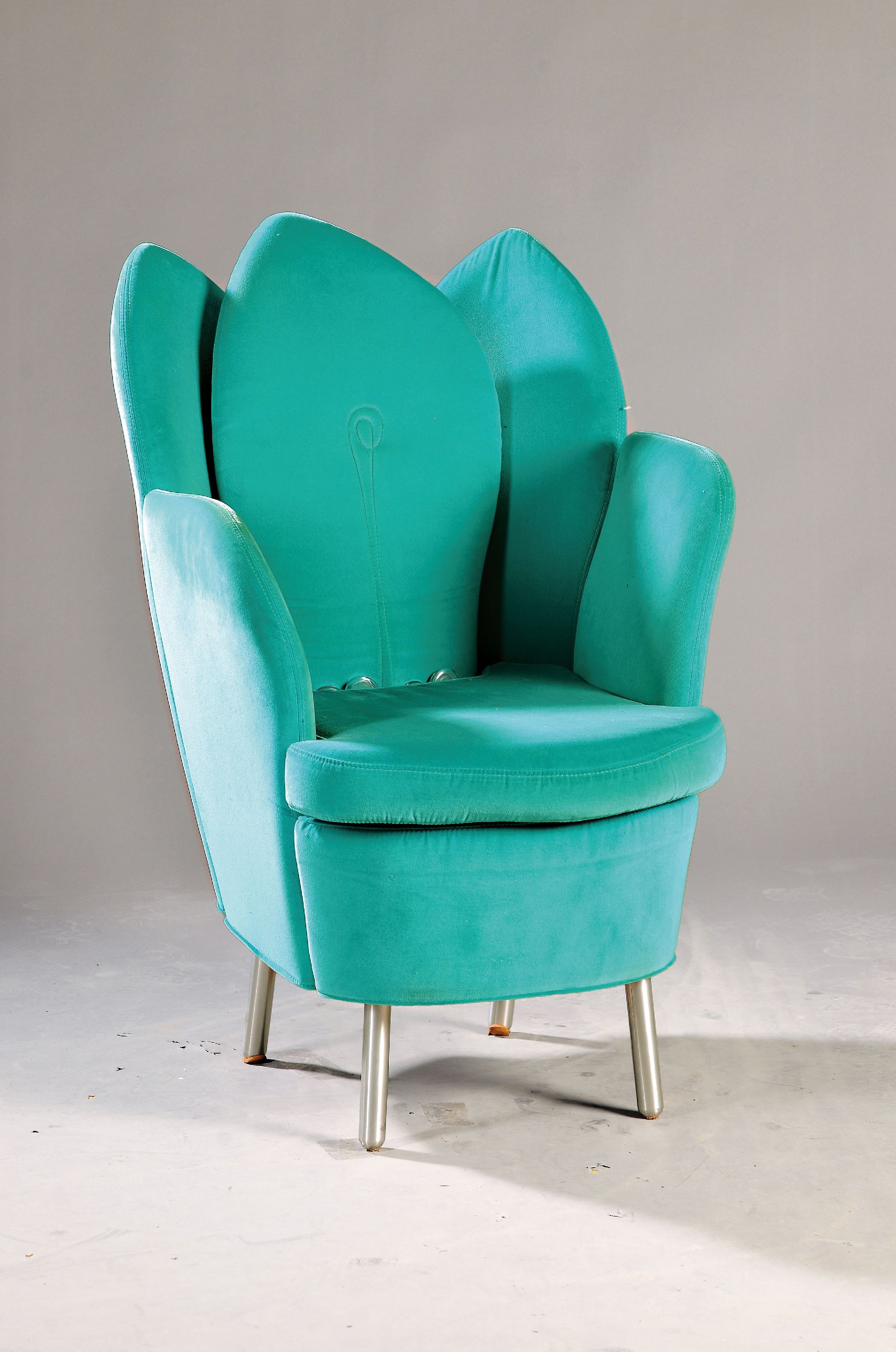 Brühl morning dew Sessel 61001, um 2018, türkisfarbener Microfaserbezug, Beine Aluminium, floral gestalteter Sessel H. ca. 95 cm, Sh.ca. 46 cm, EZ 2