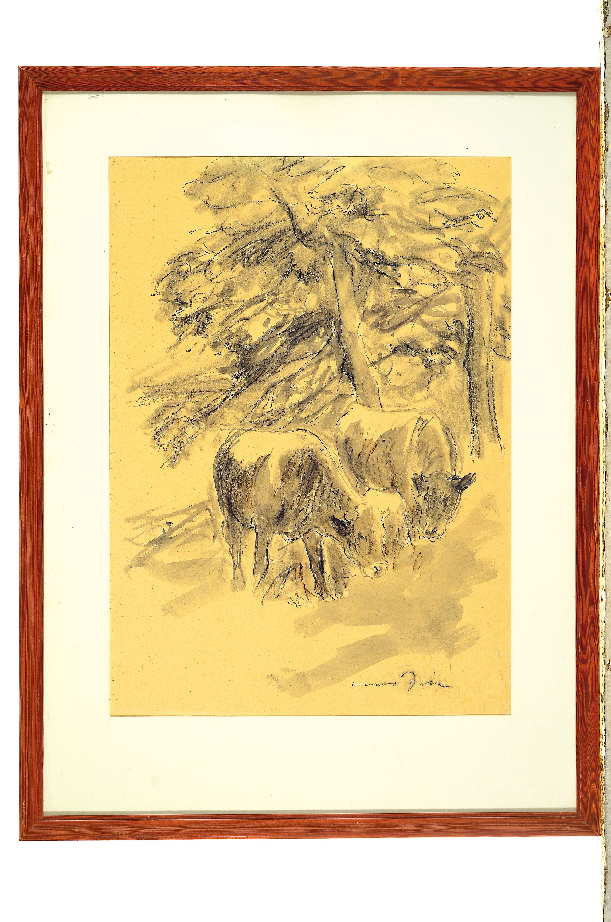 Detail k: Otto Dill, 1884 Neustadt-1957 Bad Dürkheim, Kühe unter Bäumen, lavierte Zeichnung, rechts unten signiert, ca. 35x25cm, PP, u.Gl., R. ca. 47x36cm