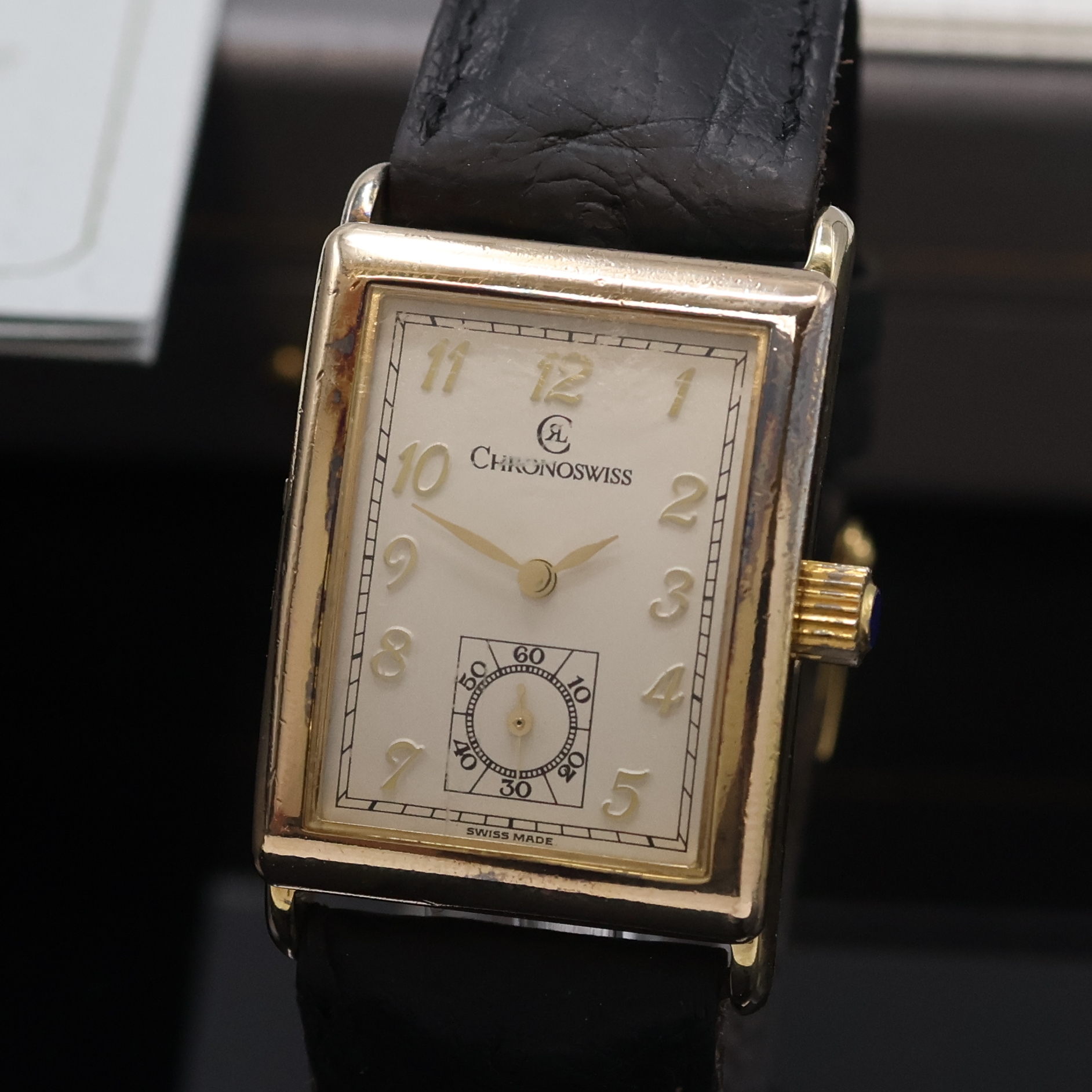 Detail a: CHRONOSWISS / NUMA JEANNIN seltene, auf 999 Stück limitierte Armbanduhr, Handaufzug, verg. Sterlingsilbergeh. inkl. Lederband m. orig. Dornschl., ...