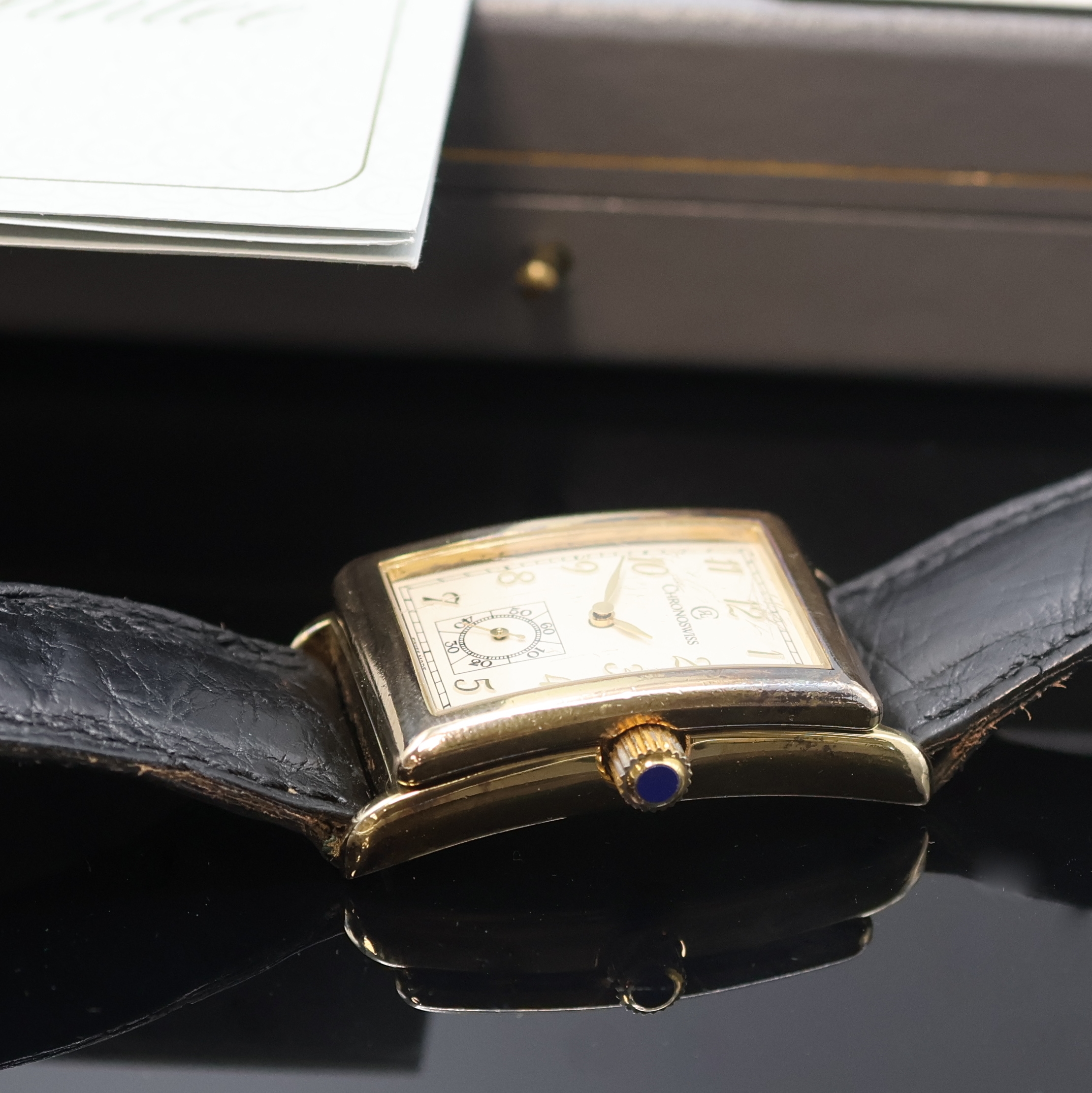 Detail d: CHRONOSWISS / NUMA JEANNIN seltene, auf 999 Stück limitierte Armbanduhr, Handaufzug, verg. Sterlingsilbergeh. inkl. Lederband m. orig. Dornschl., ...