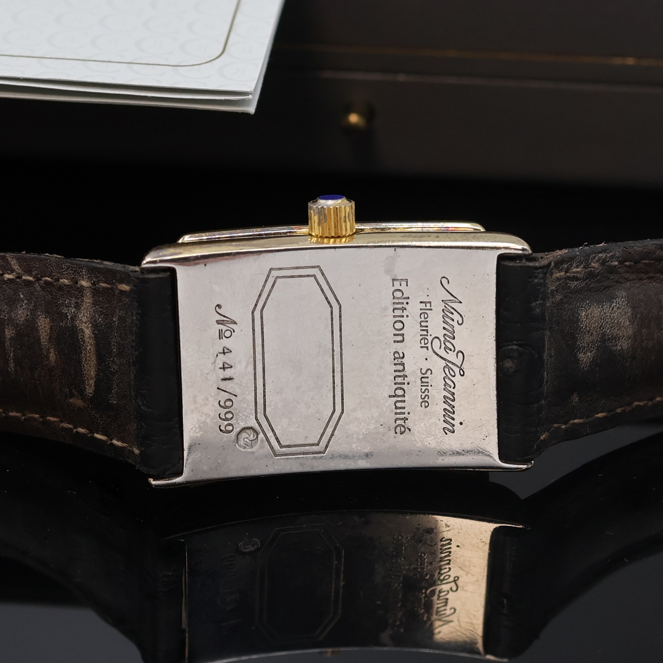 Detail f: CHRONOSWISS / NUMA JEANNIN seltene, auf 999 Stück limitierte Armbanduhr, Handaufzug, verg. Sterlingsilbergeh. inkl. Lederband m. orig. Dornschl., ...