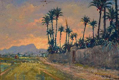 Image 26943361 - Rafael, oder ähnlich, 20. Jh., südliche Landschaft mit Palmen und Blick auf ...