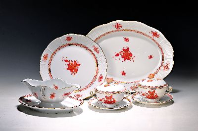Image 26943369 - Speiseservice, Herend, Apponyi, 20. Jh., 8 Menueteller, 8 Suppentassen mit Deckeln und ...