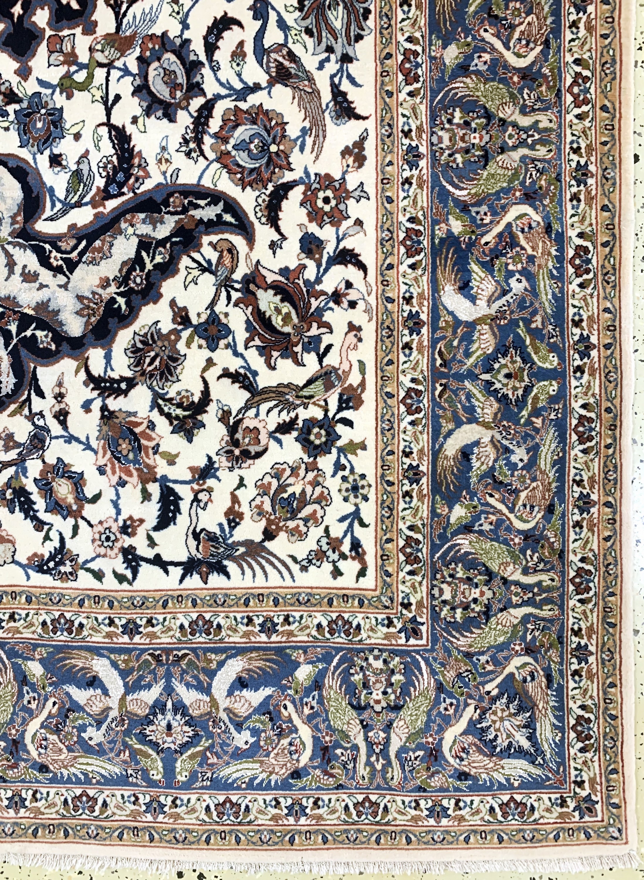 Detail a: Esfahan fein, Persien, Anfang 20.Jhd, Korkwolle mit und auf Seide, ca. 243 x 155 cm,ca. 1,0 Mio. Kn/qm, EHZ: 1-2.