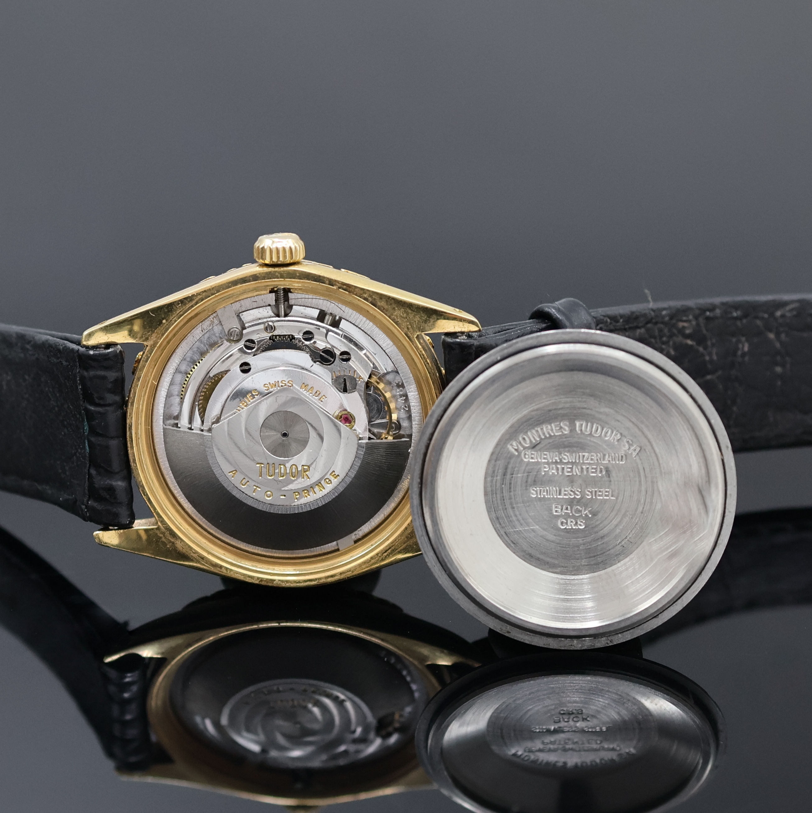 Detail e: TUDOR Armbanduhr Oyster Prince Rose, Automatik, Schweiz 1960er Jahre, verg. Geh., Edelstahlboden und Rolex-Krone verschr., Lünette nachtr. mit Gold ...