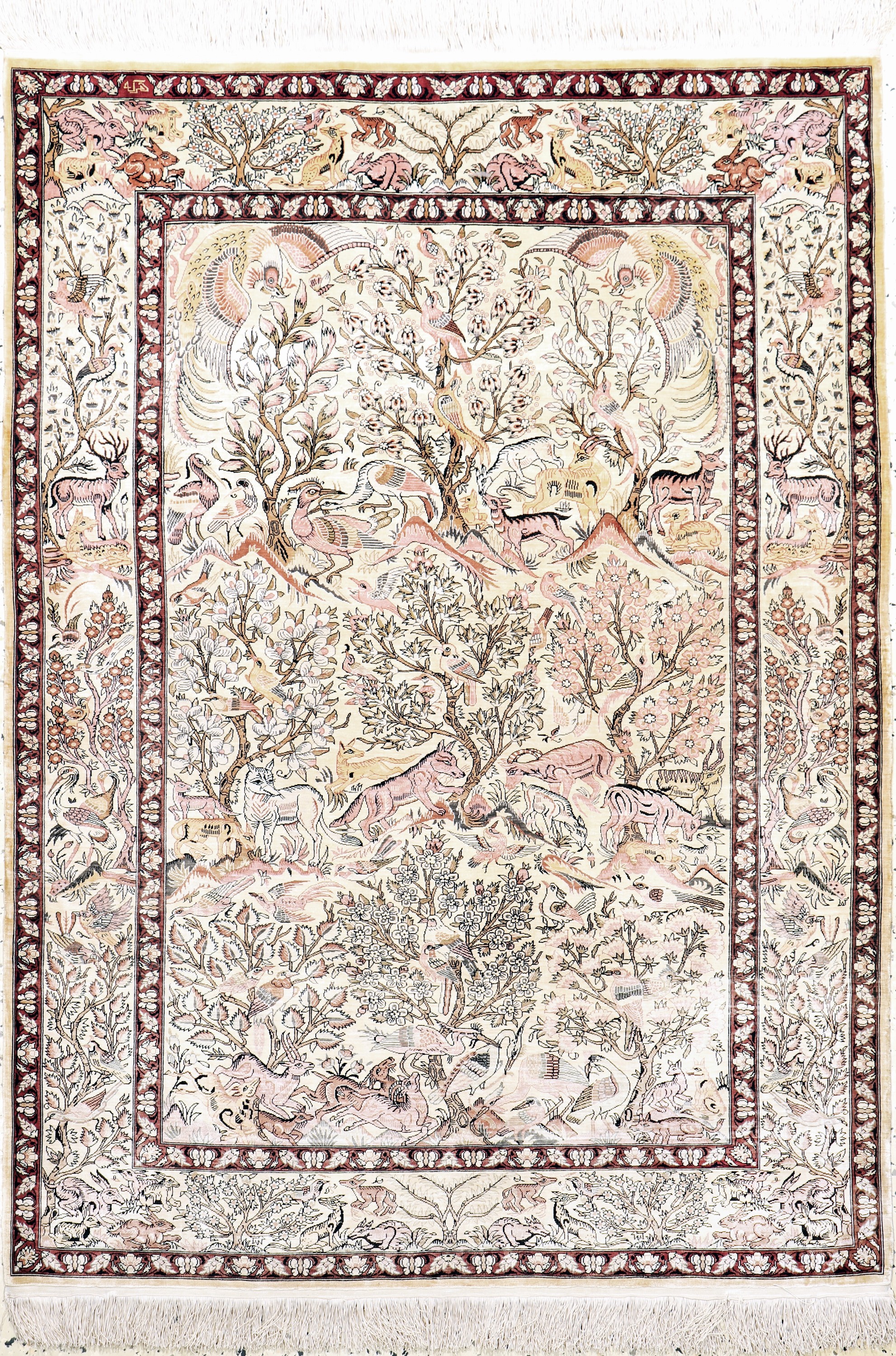 Hereke Seide fein signiert, Türkei, Mitte 20.Jhd, reine Naturseide, ca. 140 x 102 cm, ca. 1,0 Mio. Kn/qm, EHZ: 1-2