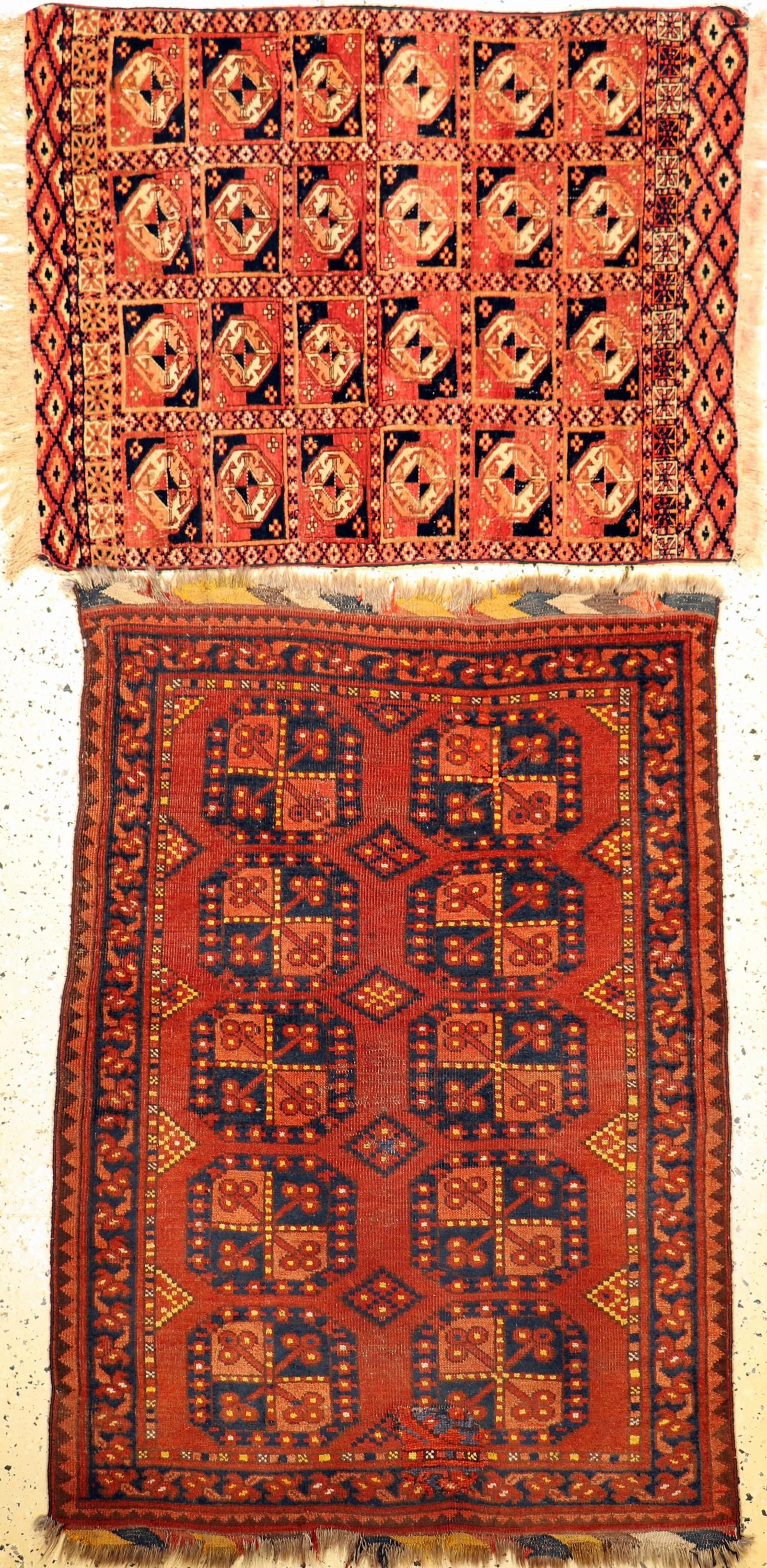 2 antike"Herdteppiche", Turkmenistan, 19.Jhd, Wolle auf Wolle, ca. 130 x 93 cm, EHZ:3