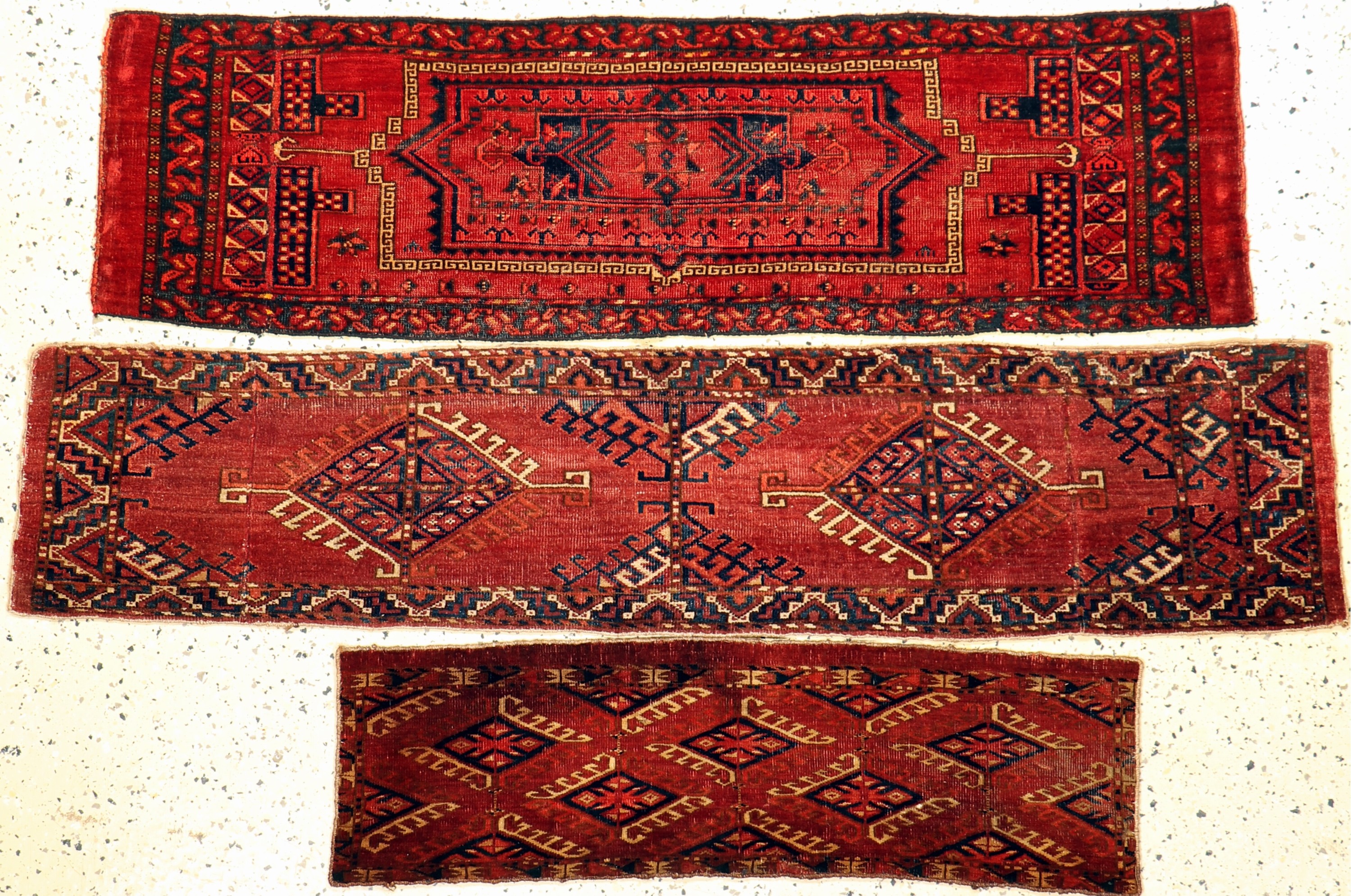 3 Lots Torba antik, Turkmenistan, 19.Jhd, Wolle auf Wolle, ca. 155 x 40 cm, EHZ: 3-4