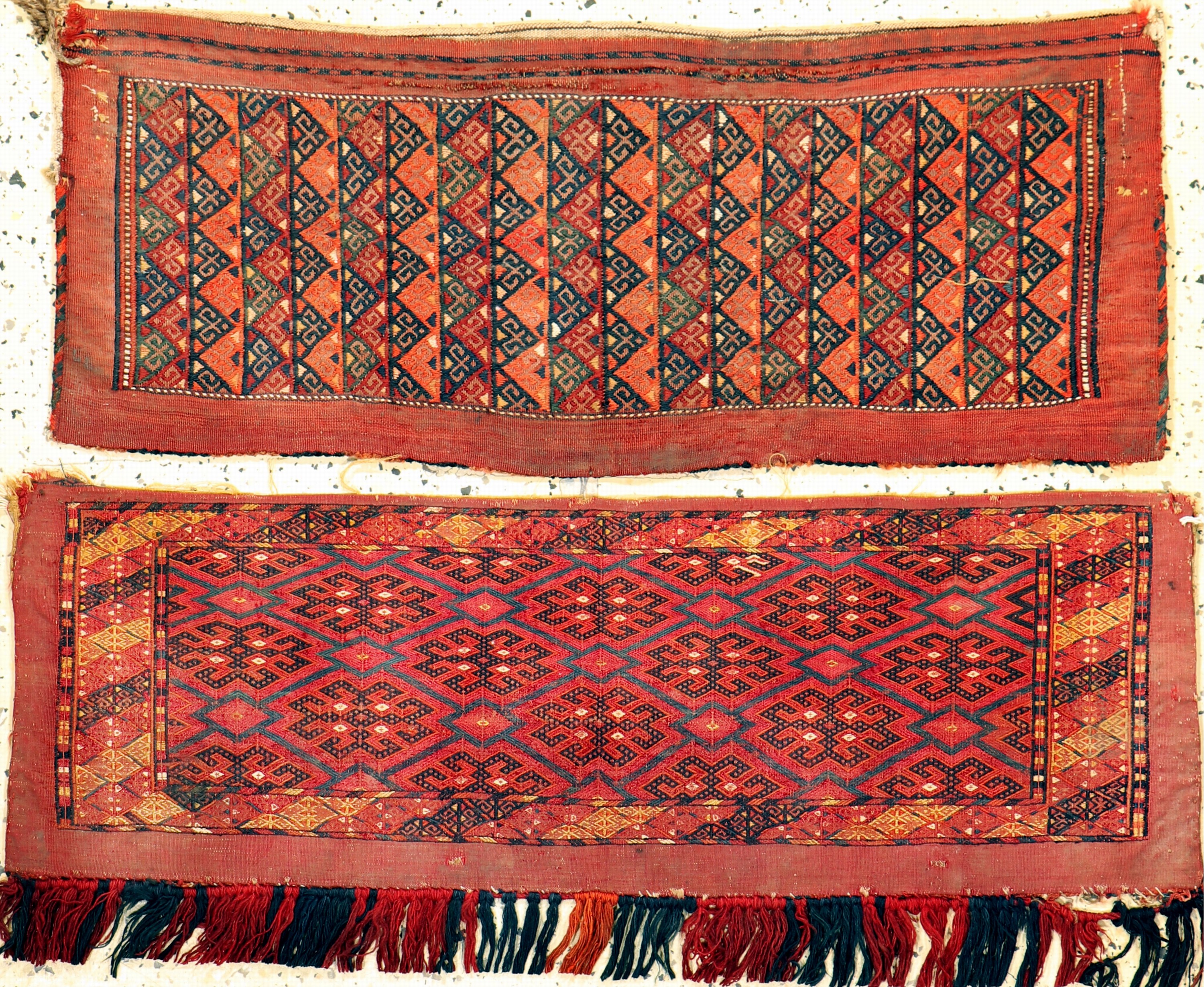 2 Lots Torba antik, Turkmenistan, 19.Jhd, Wolle auf Wolle, ca. 95 x 35 cm, EHZ: 3