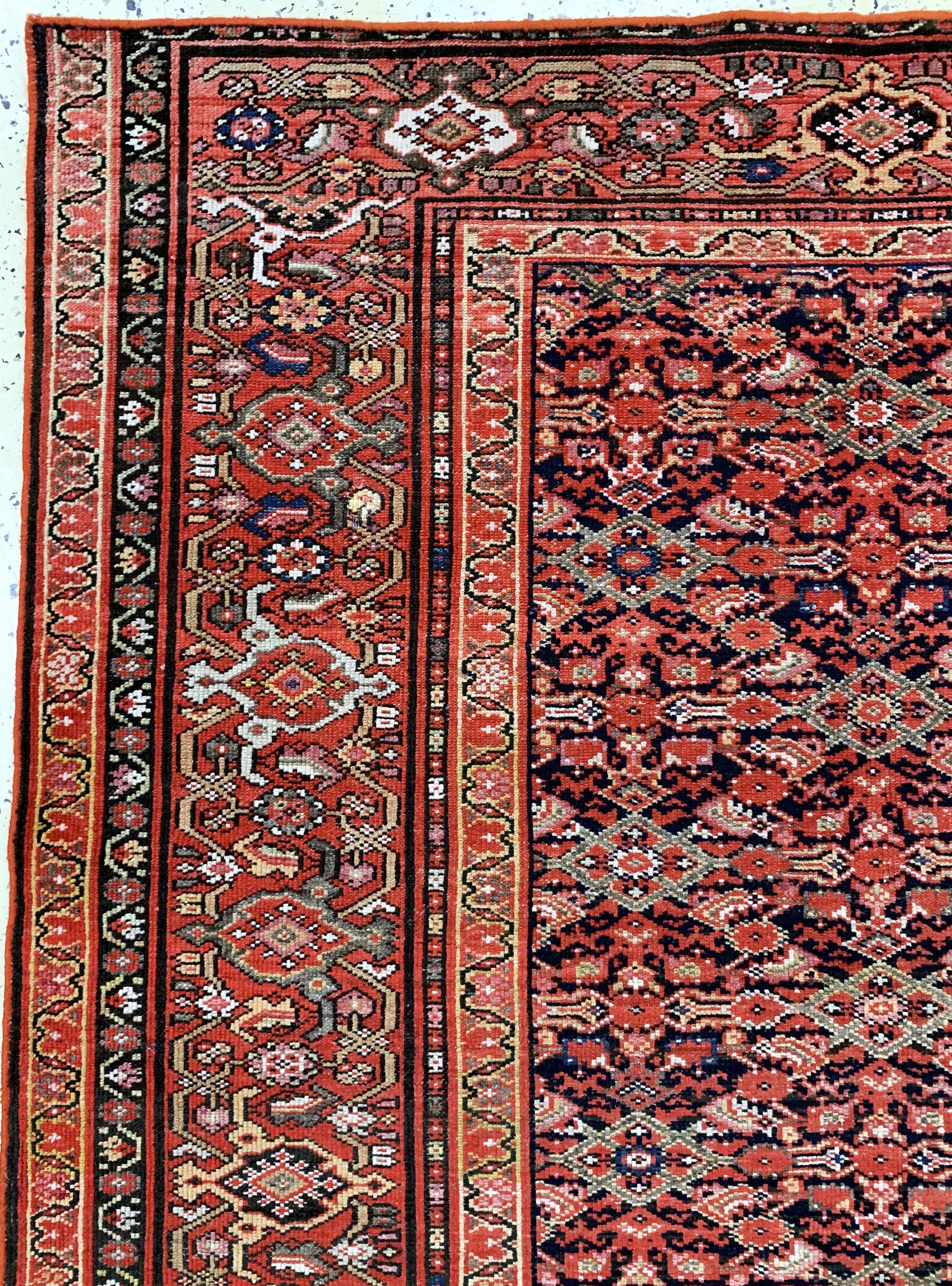 Detail d: Malayer antik, Persien, um 1900, Wolle auf Baumwolle, ca. 334 x 156 cm, verkürzt, EHZ: 3