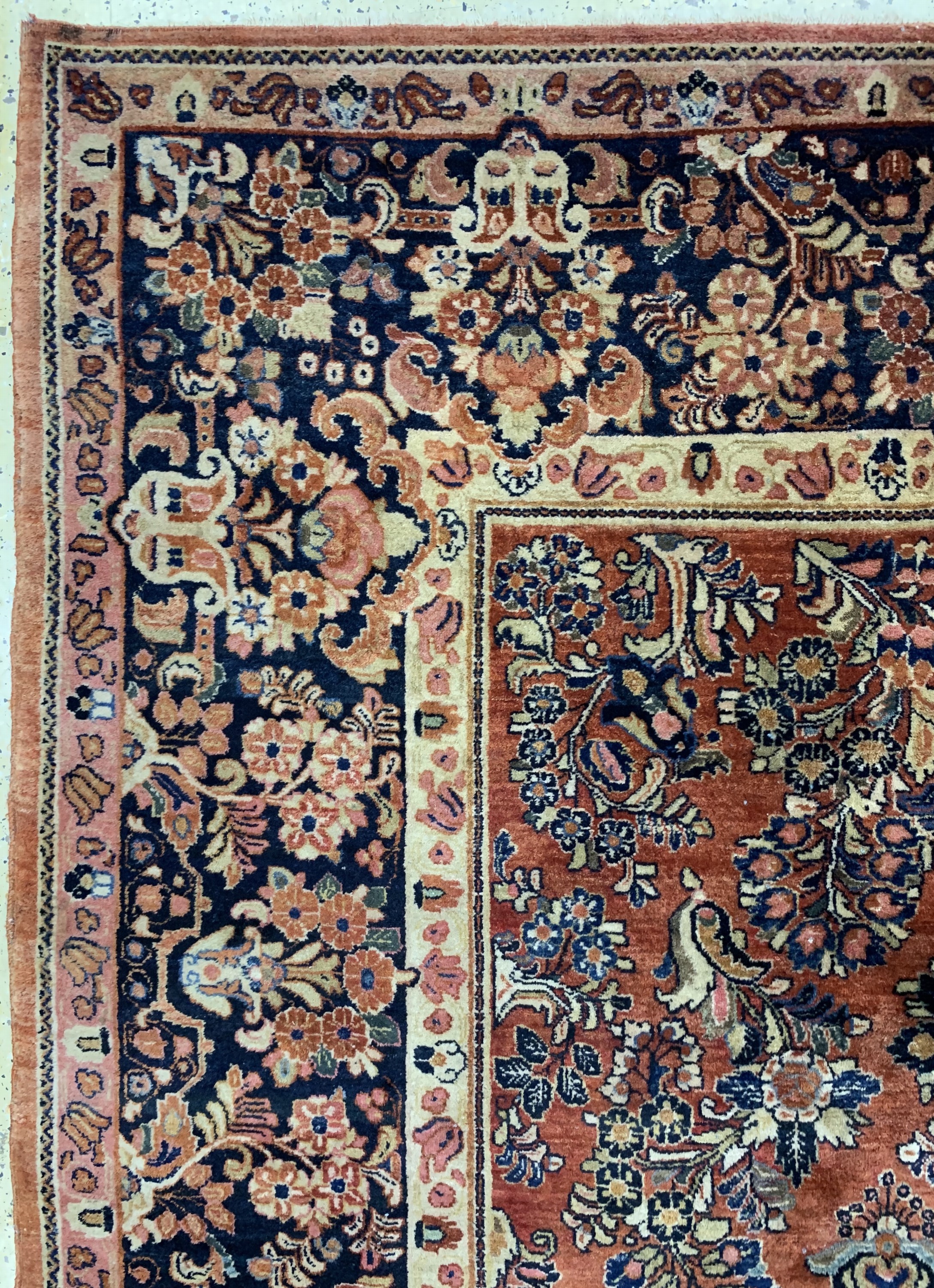 Detail d: Us Re-Import Sarogh antik, Persien, um 1900, Wolle auf Baumwolle, ca. 350 x 273 cm, EHZ: 2, (Eck leicht beschädigt).