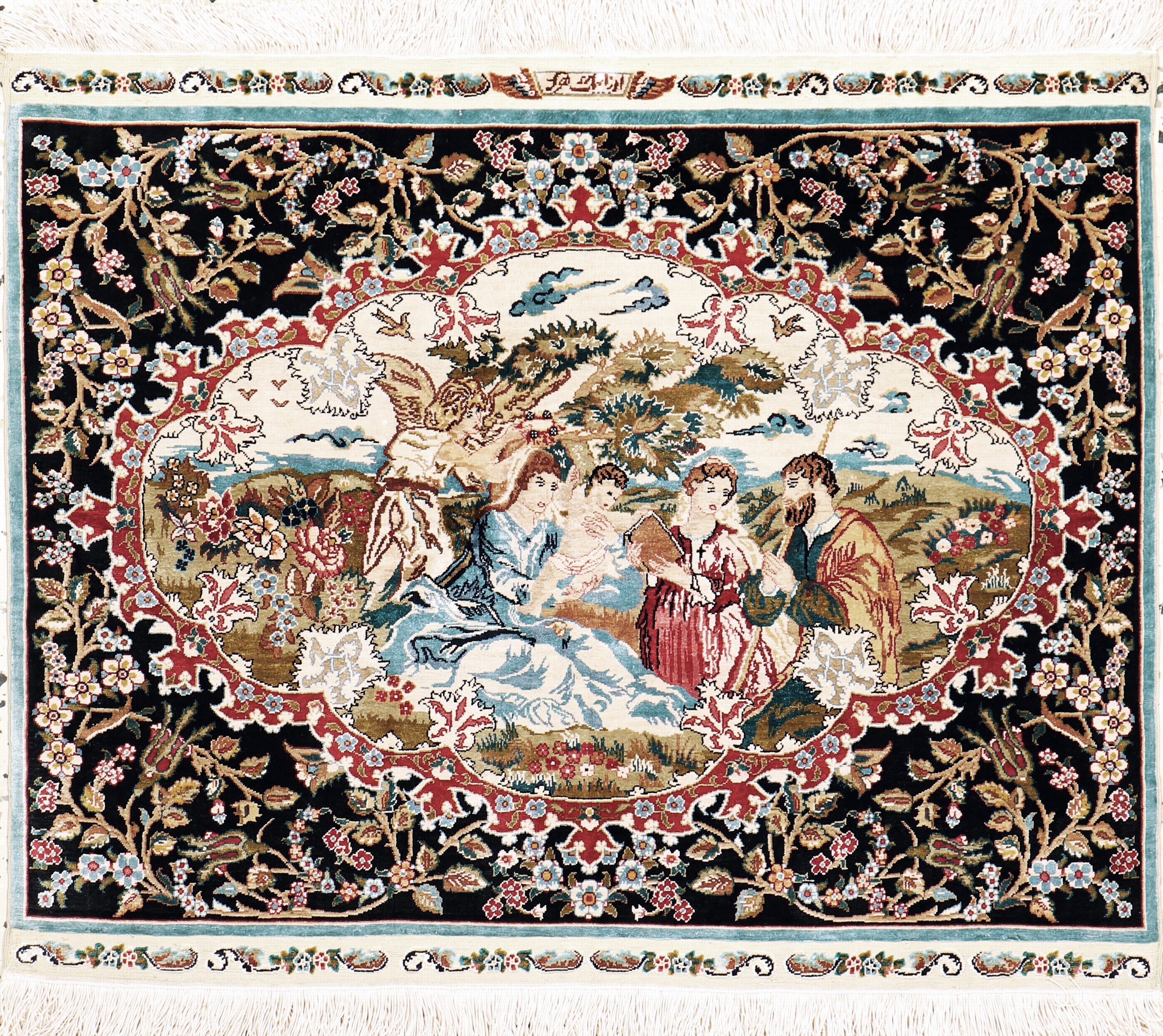 Hereke Seide fein Türkei, signiert"Özipek",Ende 20.Jhd, reine Naturseide, ca. 60 x 74 cm,EHZ:(nahezu neuwertig).