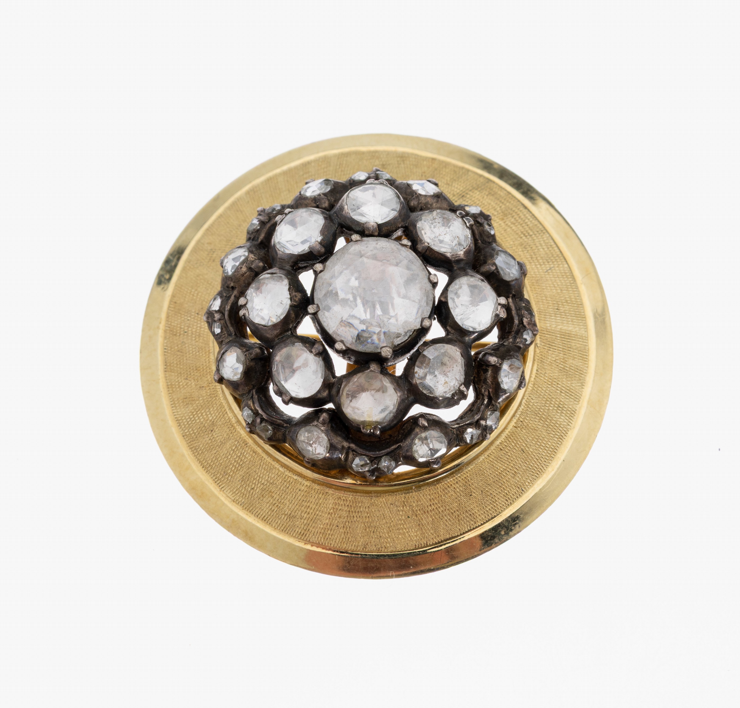 14 kt Gold Diamant-Anhänger, GG 585/000, mittleres Element aus älterem Zusammenhang um 1860, 33 in Silber gefasste Diamantrosen zus. ca. 1.70 ct, ...