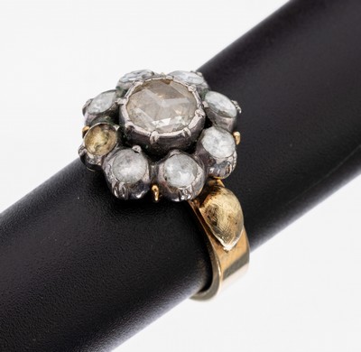 Image 14 kt Gold Diamant-Ring, GG 585/000, Ringkopf aus älterem Zusammenhang um 1860, 8 ...
