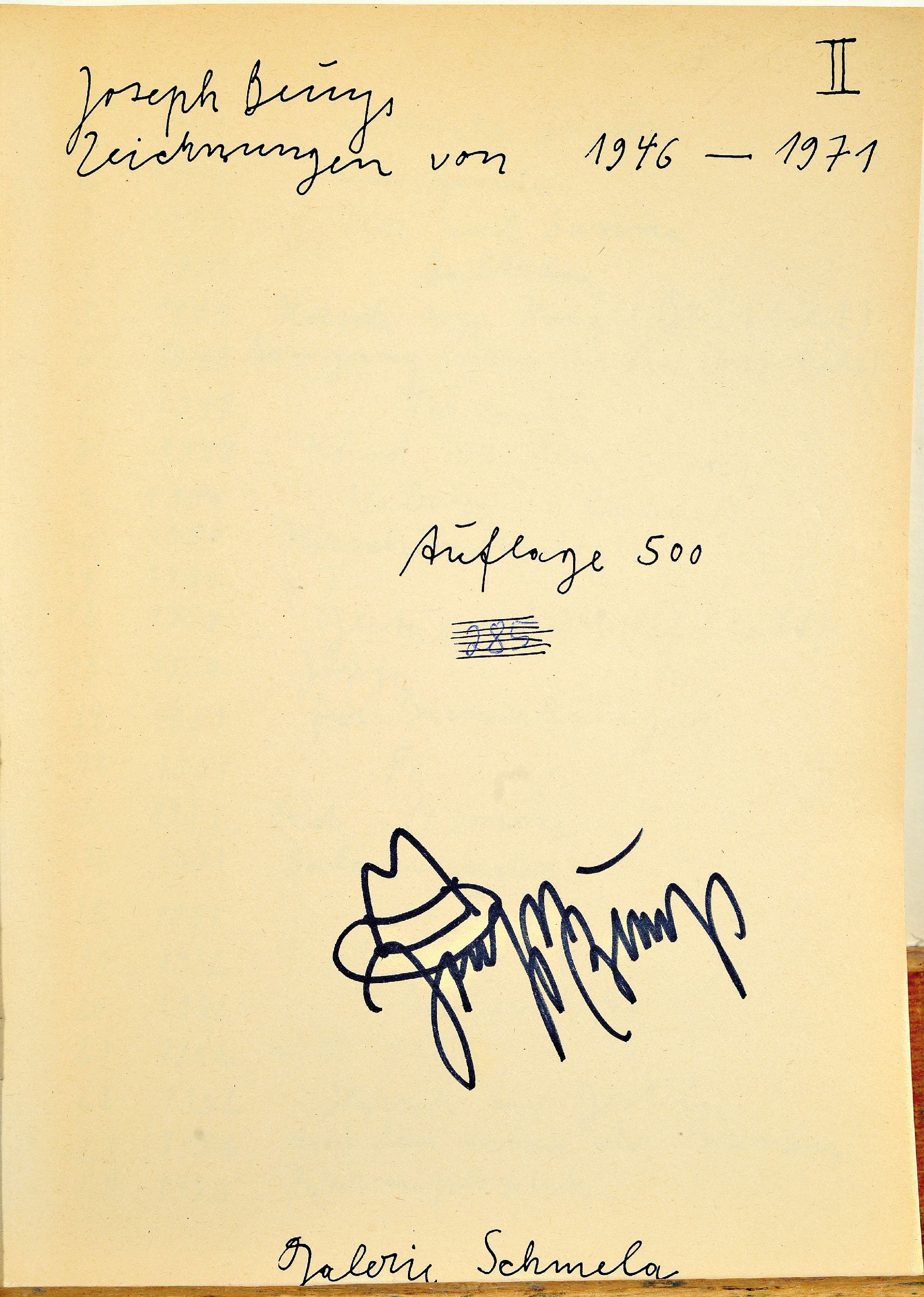 Detail k: Joseph Beuys, 1921-1987, Buchband: Zeichnungen von 1946-1971, Ed. Galerie Schmela, limit. Auflage 285/500, Frontispiz von Beuys handsigniert mit ...
