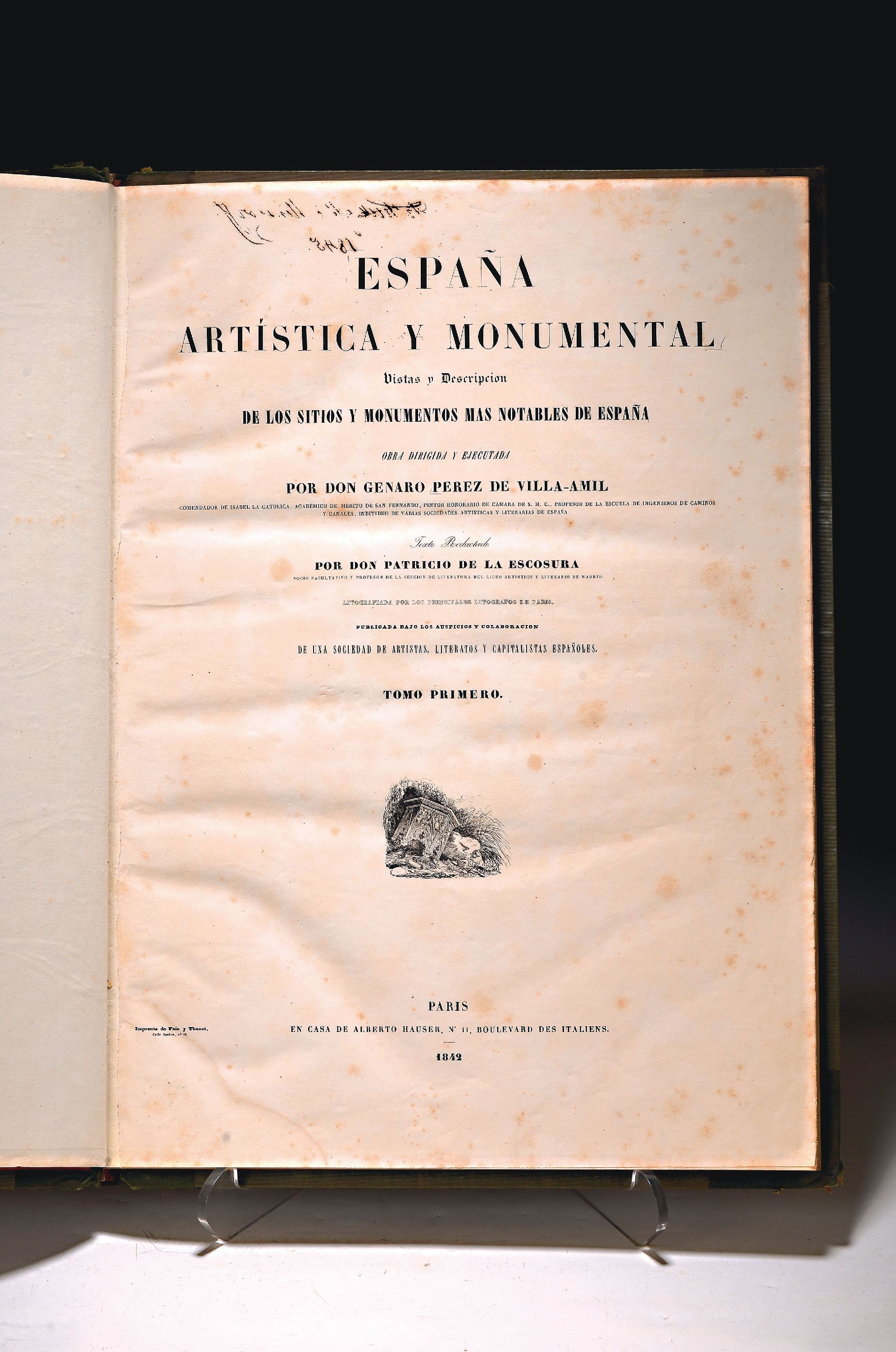 Genaro Perez de Villa-Amil: Espana Artistica y Monumental, Alberto Hauser 1842, 3 Bände, prachtvolle lithographische Ansichtenfolge von Städten, ...