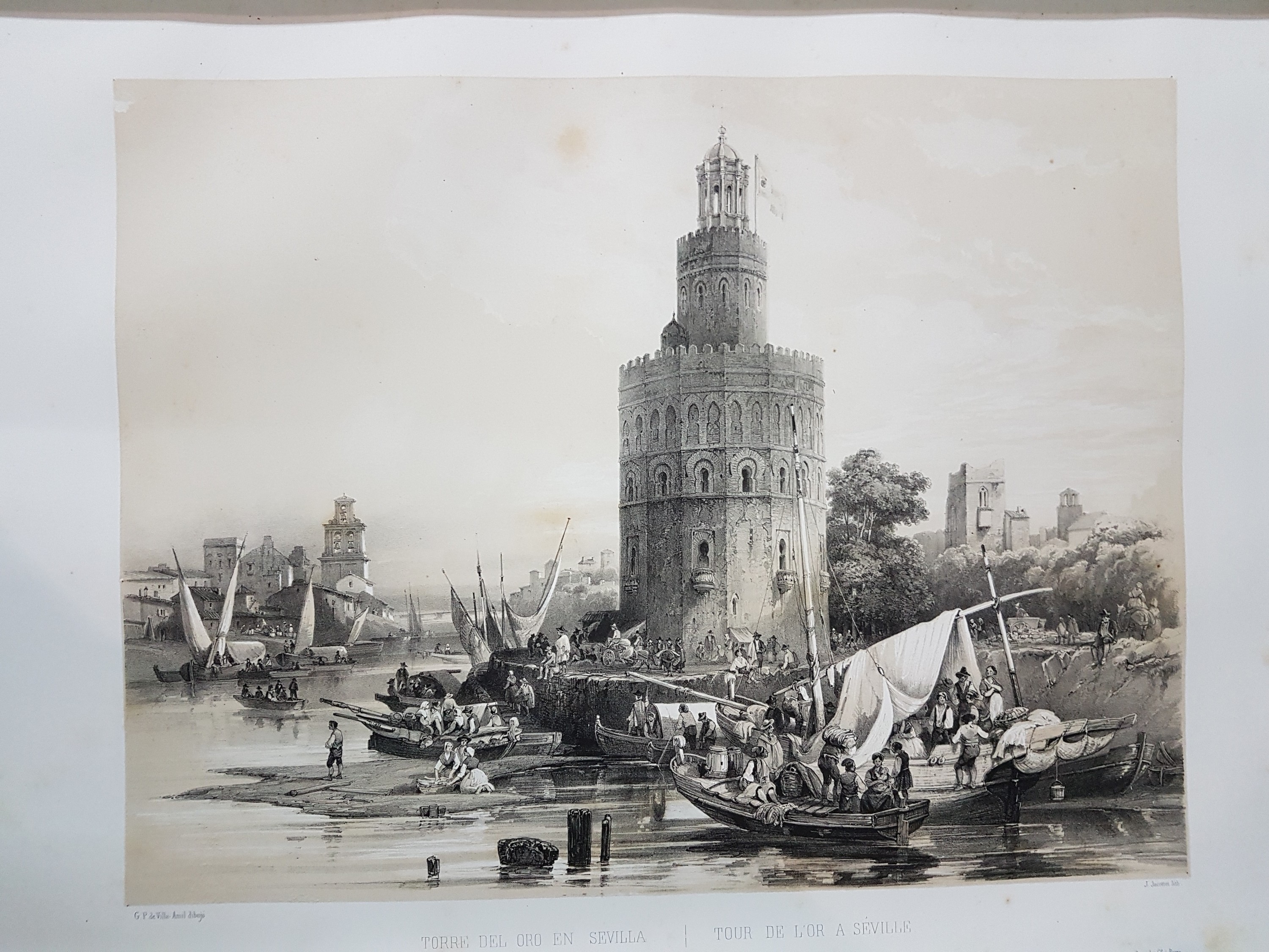 Detail t: Genaro Perez de Villa-Amil: Espana Artistica y Monumental, Alberto Hauser 1842, 3 Bände, prachtvolle lithographische Ansichtenfolge von Städten, ...
