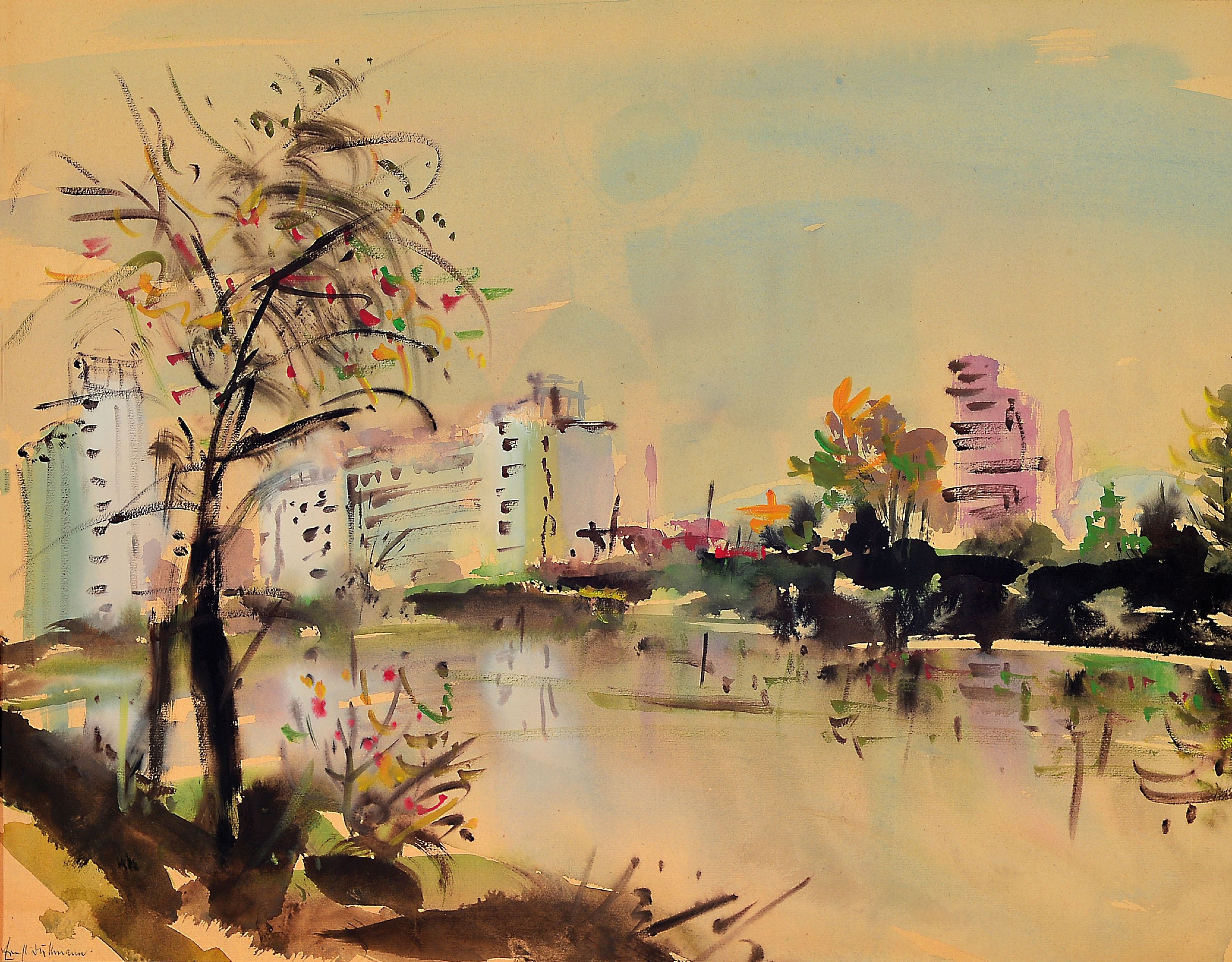Detail a: Ernst Duttmann, 1904-1985 Hameln, 2 Aquarelle: "Port Arthur Kanada", links unten betitelt und sign., dat. 1967, ca. 44x59cm, PP, u.Gl., R. ...