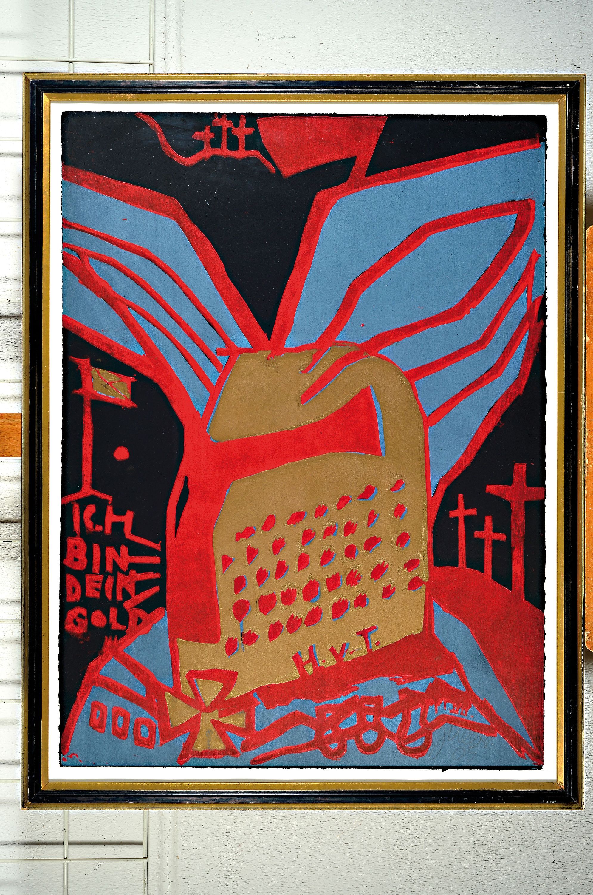 Detail k: Jonathan Meese, geb. 1970 Tokio, Ich bin dein Gold, Farbholzschnitt von 2005, rechts unten sign. und dat., ca. 76.5x57cm, u.Gl., R. ca. 85x65cm