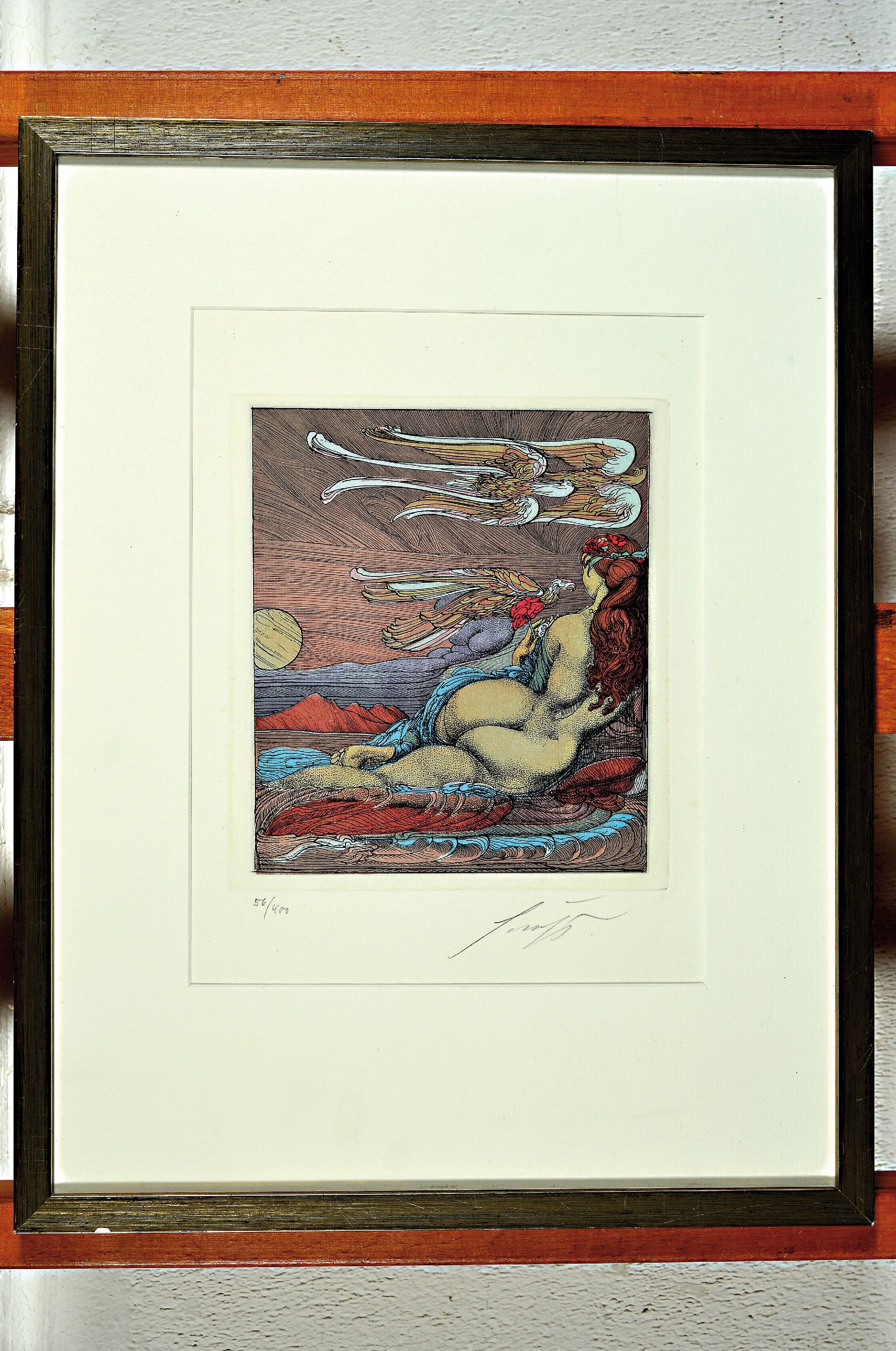 Detail k: Ernst Fuchs, 1930 Wien-2015, Bachnymphe, Farbradierung, handsign. und num. 56/400, ca. 18x15cm, PP, u.Gl., R. ca. 42x33cm; dazu Buchband: Fuchs über ...