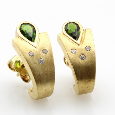 Image Paar Ohrstecker mit Tsavoriten und Brillanten, GG 750/000, z.T. matt., Tsavorite in ...