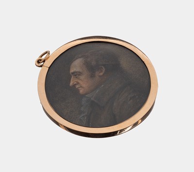Image 14 kt gold pendant with miniature painting, approx. 1890 , YG 585/000 tested, ...