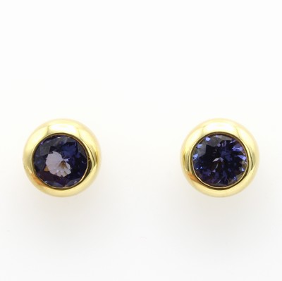 Image Paar Ohrstecker mit Tansaniten, GG 585/000, runde Tansanite zus. ca. 2.4 ct ...