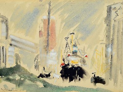Image 26944951 - Ernst Duttmann, 1904-1985 Hameln, 2 Aquarelle: "Port Arthur Kanada", links ...