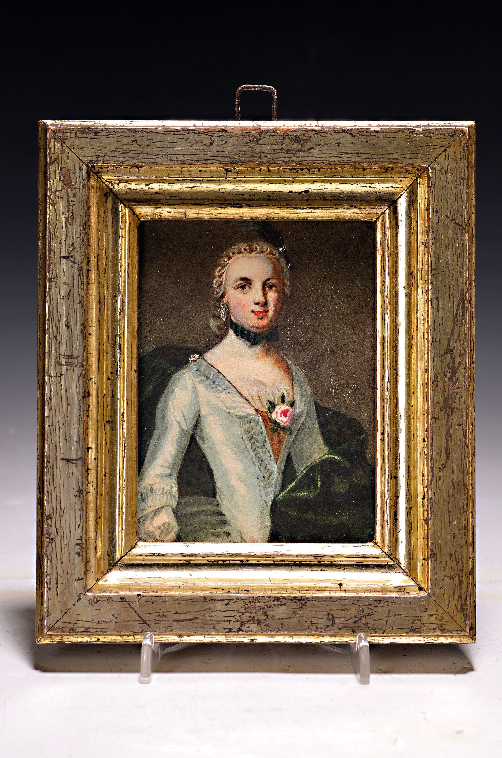 Detail k: Unbekannter Barockkünstler, 17./18. Jh., Porträt einer Dame, Aquarell/Papier, unsigniert, ca. 12.5x10 cm, unter Glas, Rahmen ca. 19 x 16 cm, ...