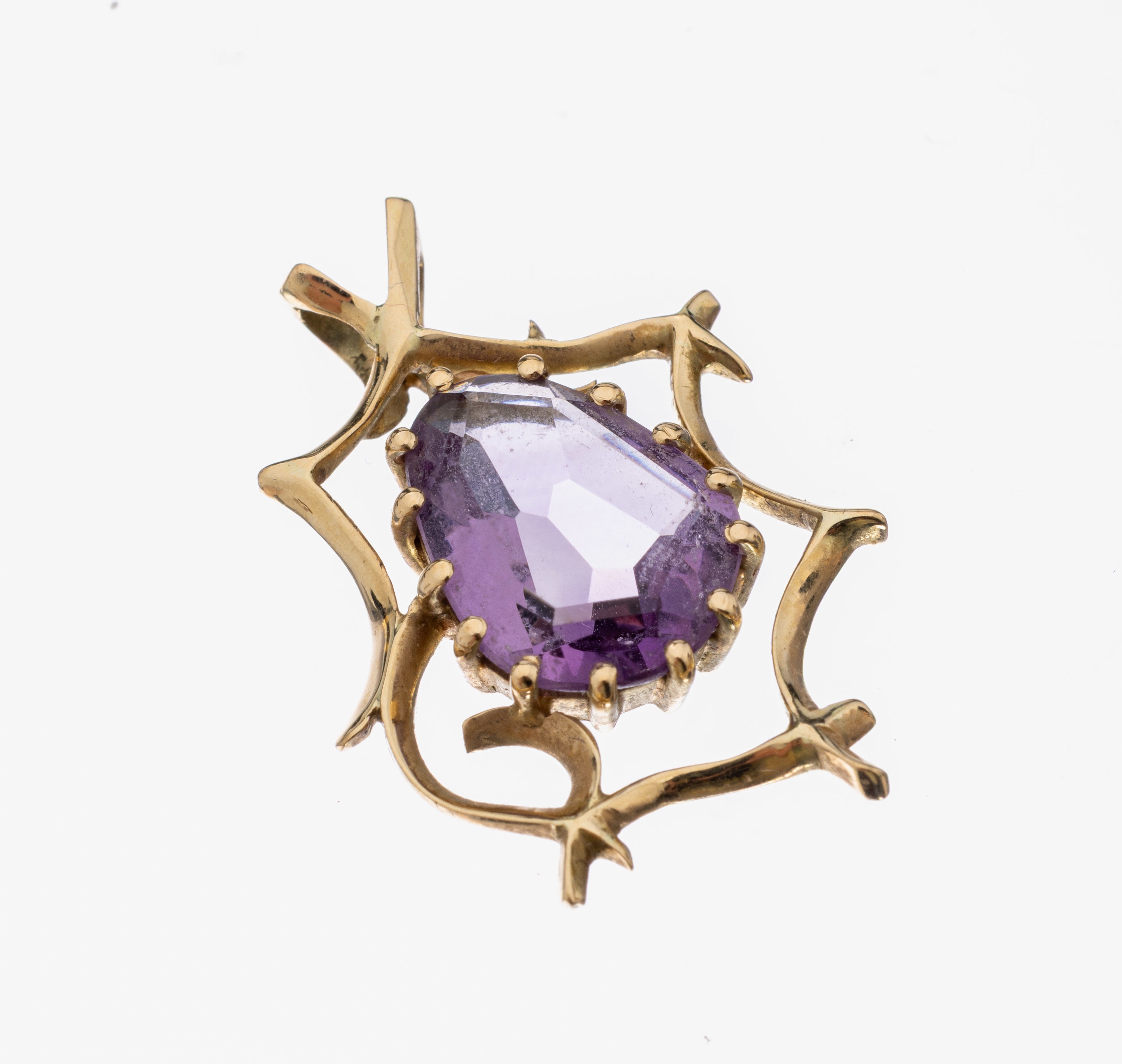 14 kt Gold Amethyst-Anhänger, GG 585/000, abstrakte Gestaltung, facett. Amethyst, ca. 3 x 2.1 cm, ca. 4.7 g